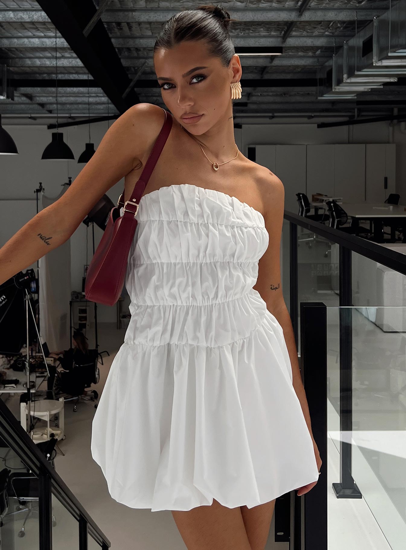 Karenza Bubble Hem Mini Dress White - Image 8