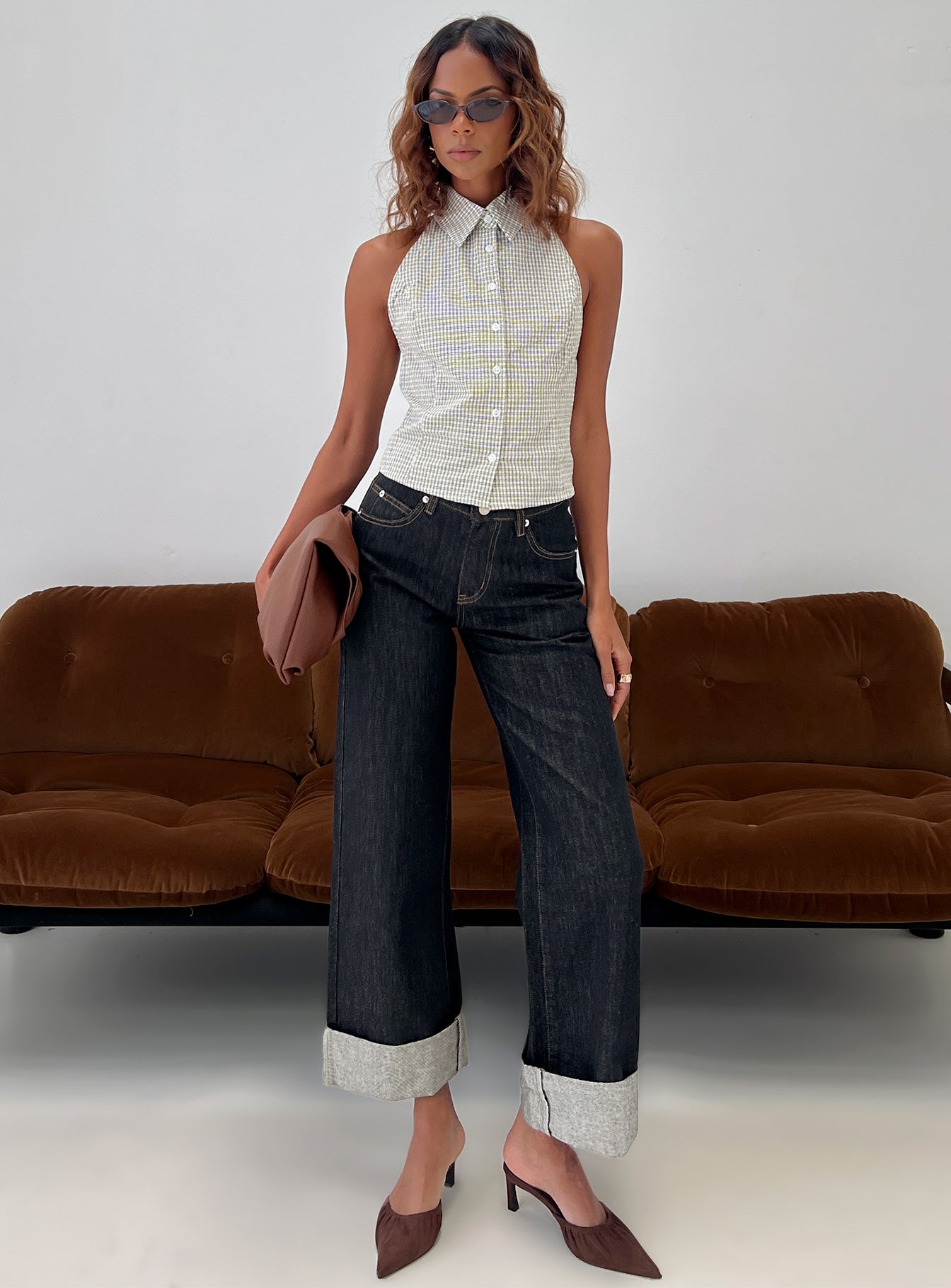 Different Dimensions Sleeveless Collared Top Check - Image 8