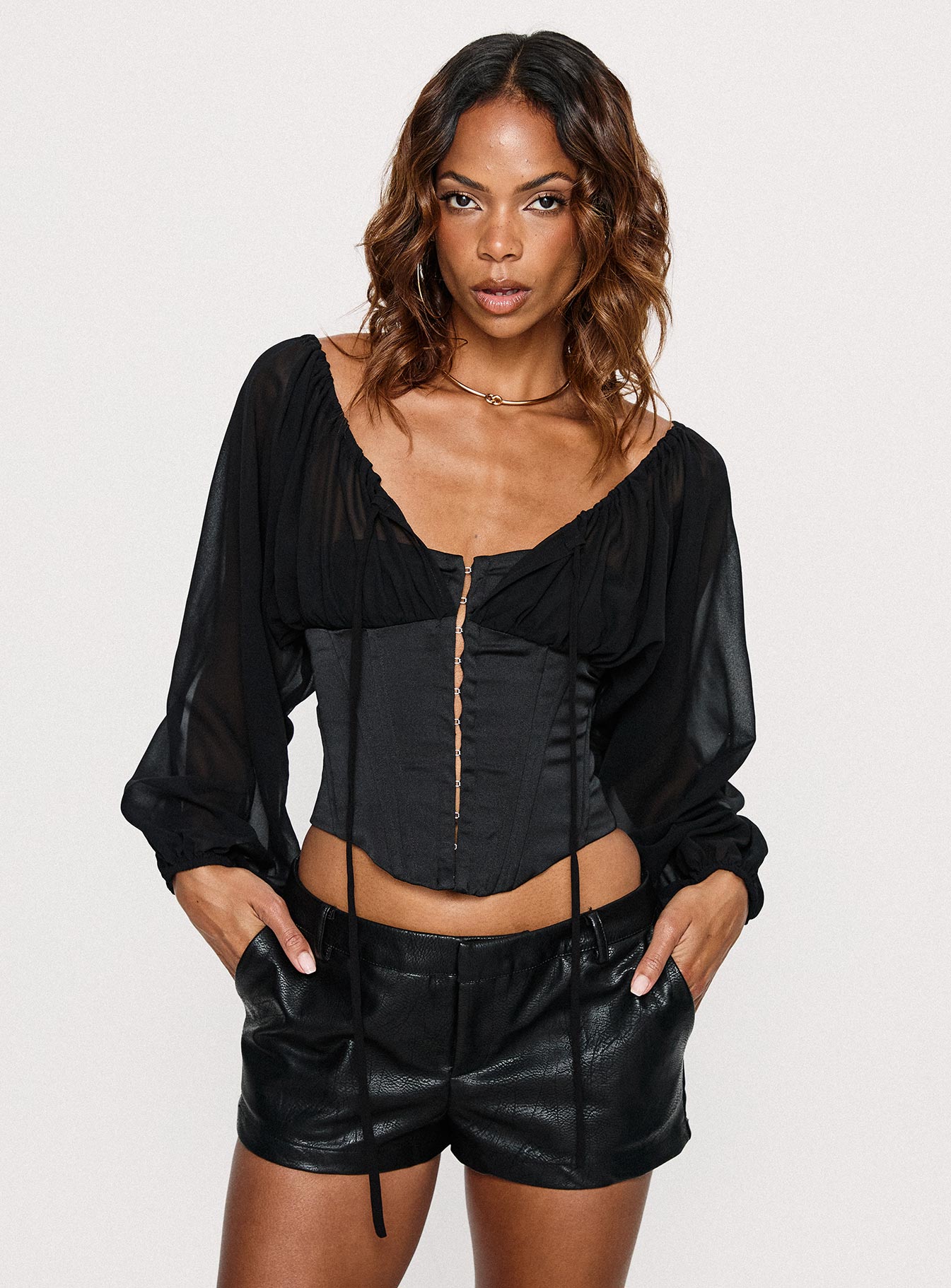 Gypsie Blouson Long Sleeve Corset Top Black - Image 8
