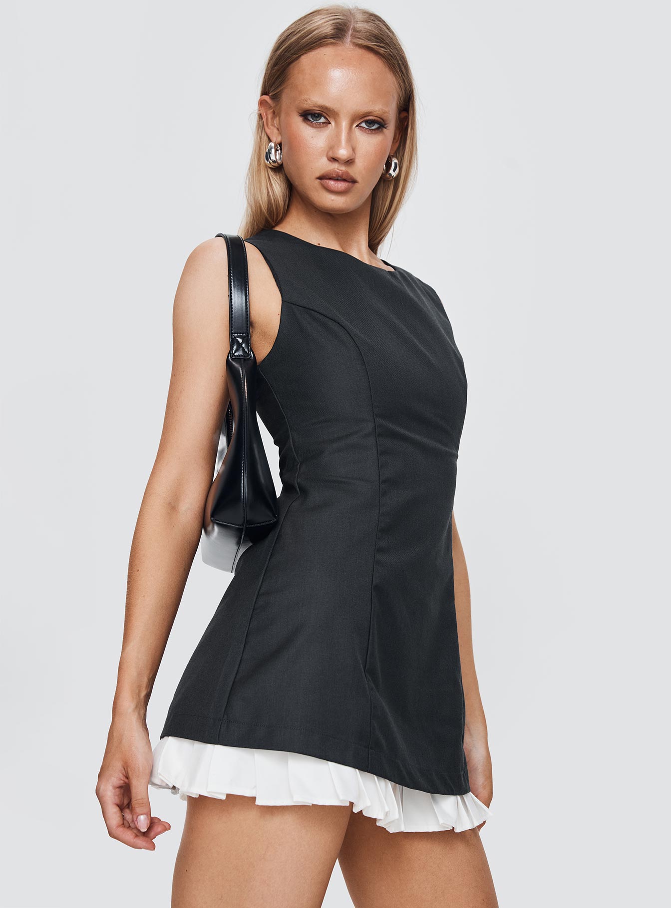 Players Pleat Mini Dress Charcoal - Image 8
