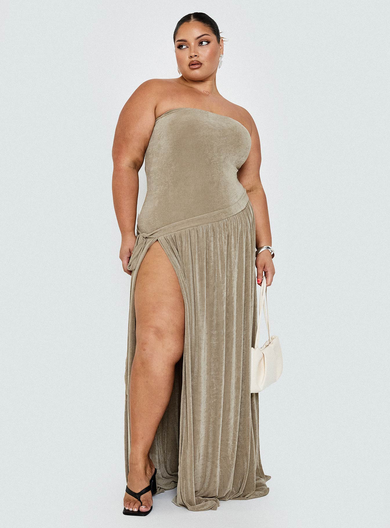 Inka Strapless Maxi Dress Taupe Curve - Image 8