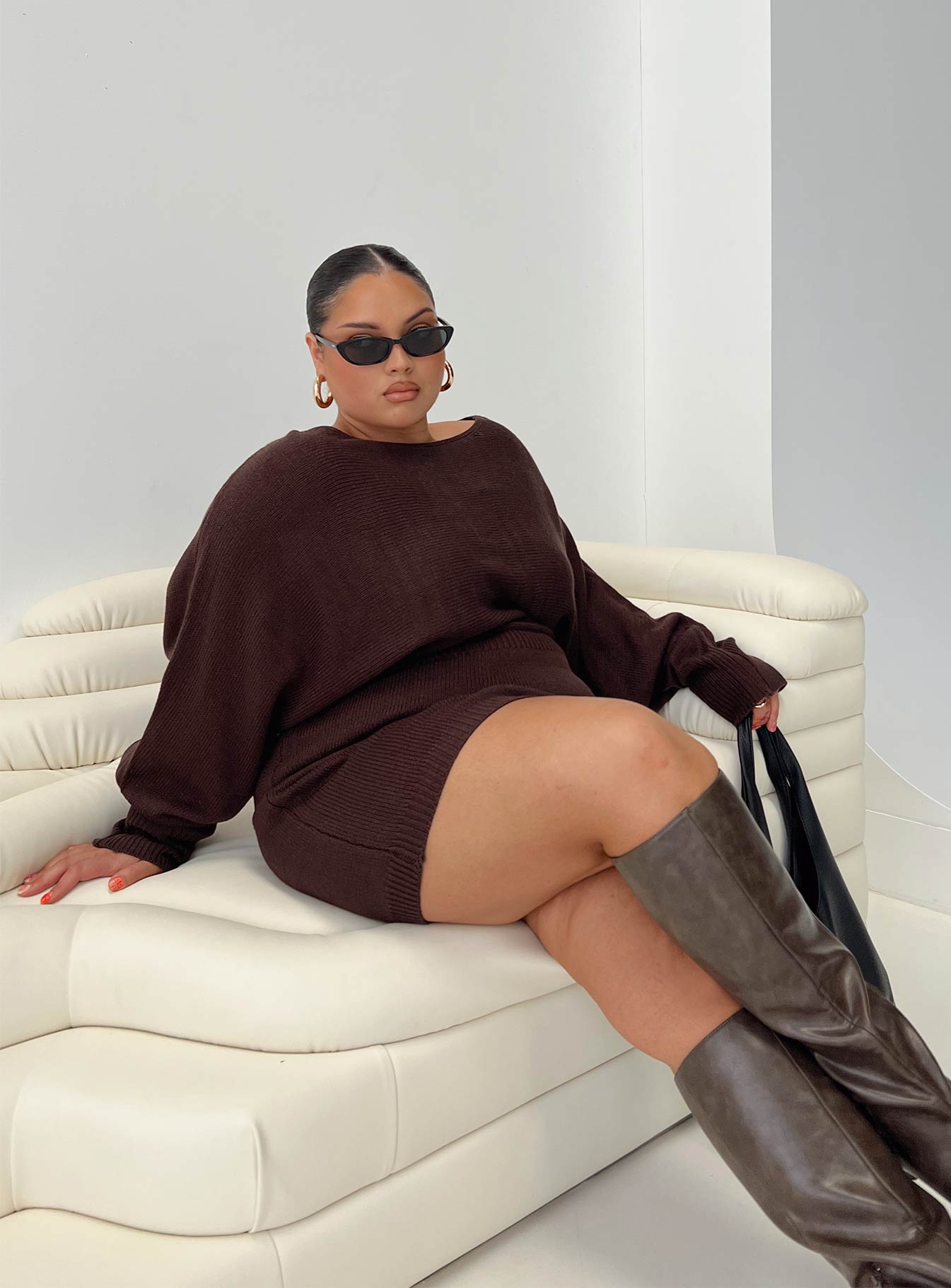 Bellamie Long Sleeve Mini Dress Chocolate Curve - Image 8