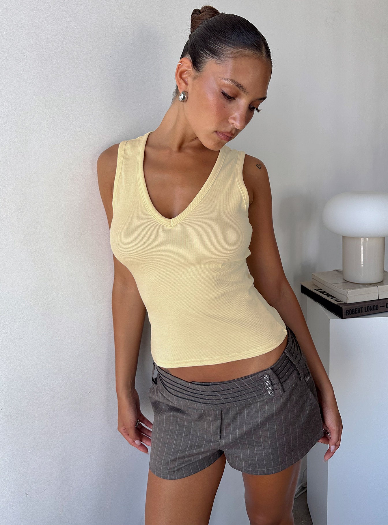 Baseline V Neck Rib Tank Top Yellow - Image 8