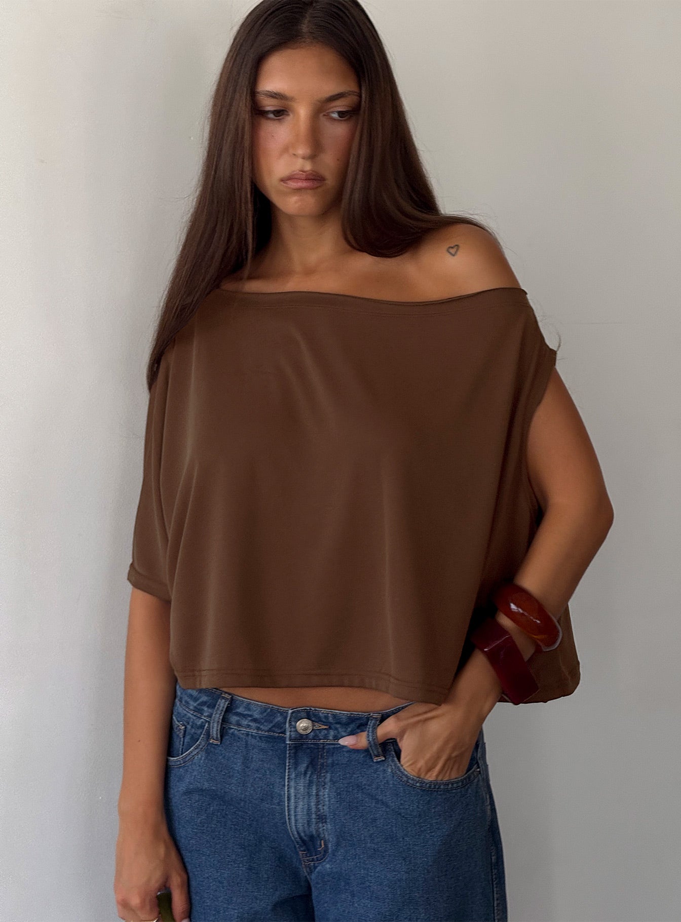 Passerby Asymmetrical Off Shoulder Top Brown - Image 8