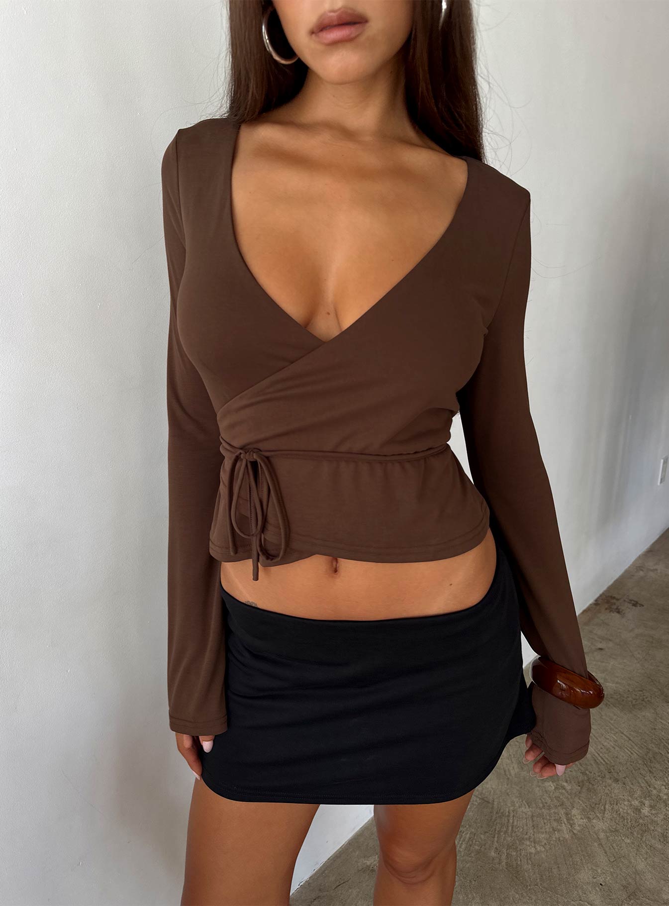 Stefanee Long Sleeve Wrap Top Brown - Image 8
