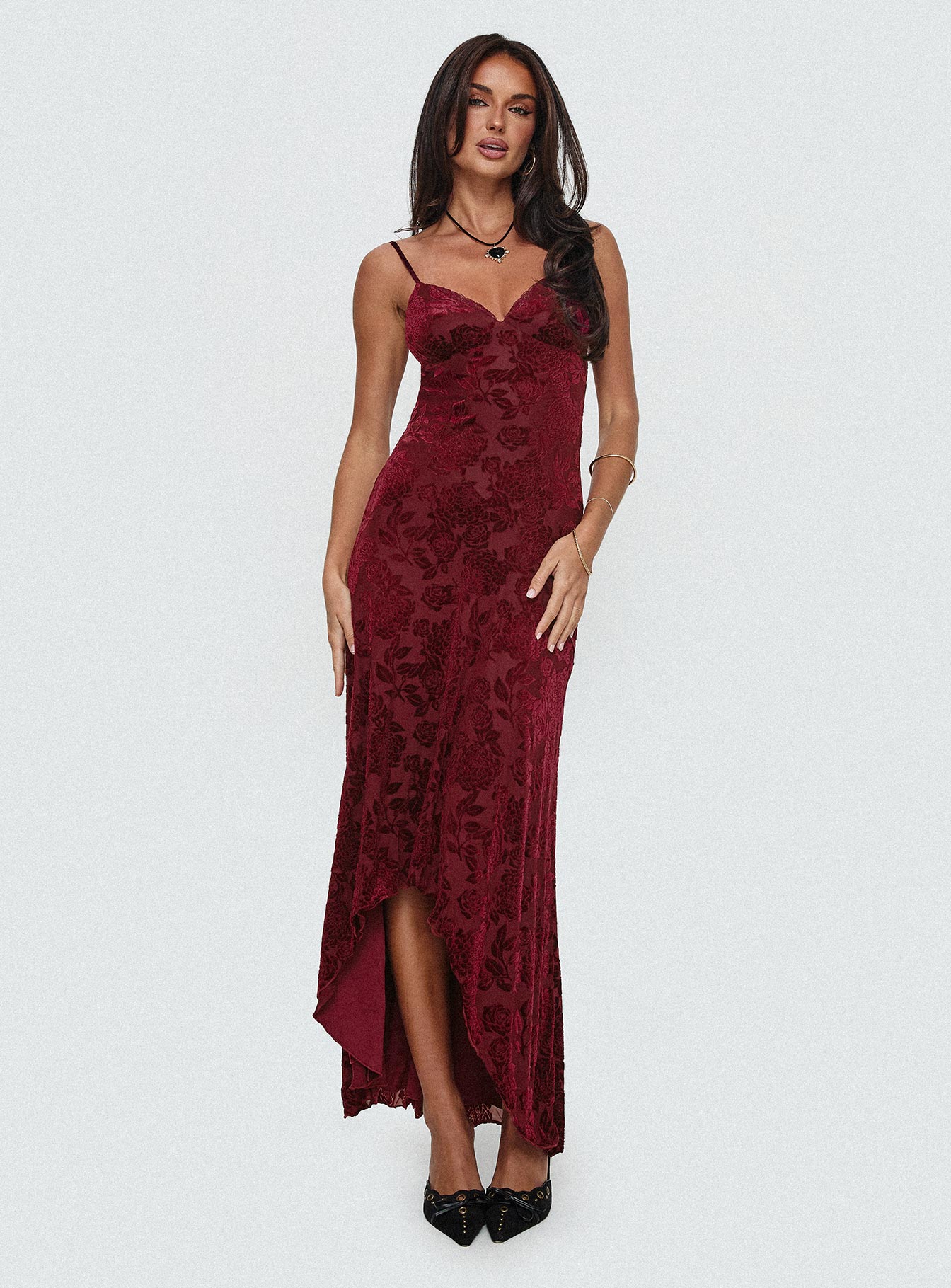 Rumours Slippy Burnout Maxi Dress Burgundy - Image 8