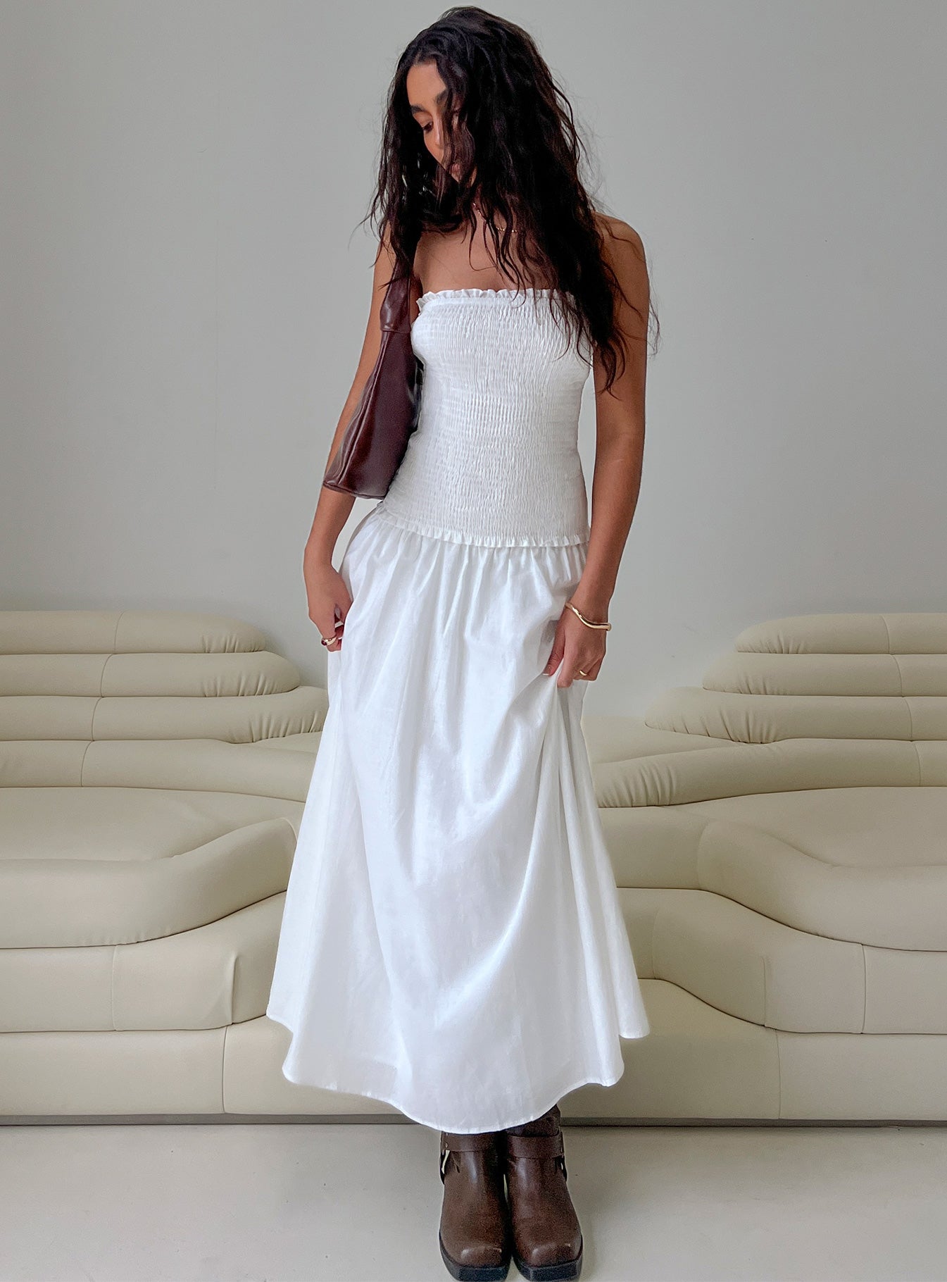 Tinsie Strapless Maxi Dress White - Image 8