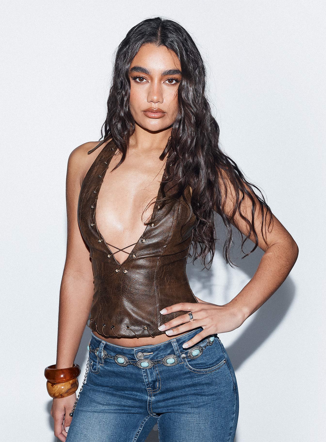 Captivated Faux Leather Halter Top Chocolate - Image 8