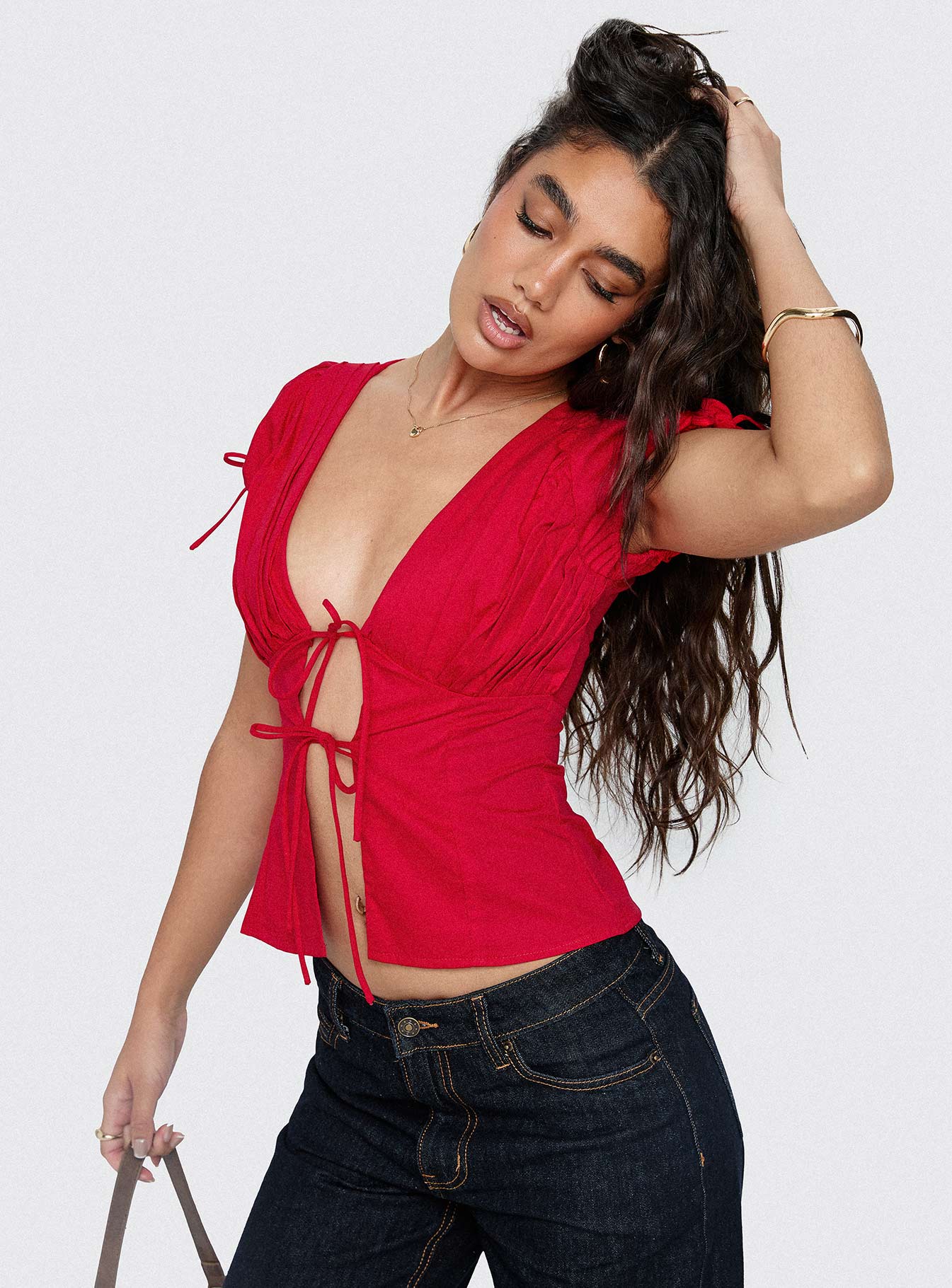 Incomparable Pleated Bust Top Red - Image 8