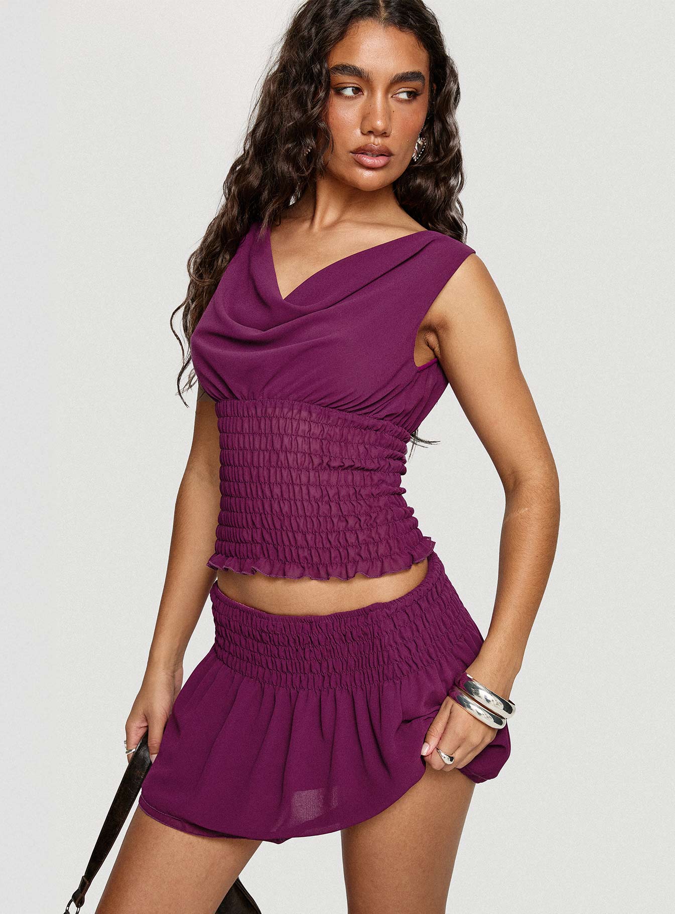 I Belong Shirred Top Wine - Image 8