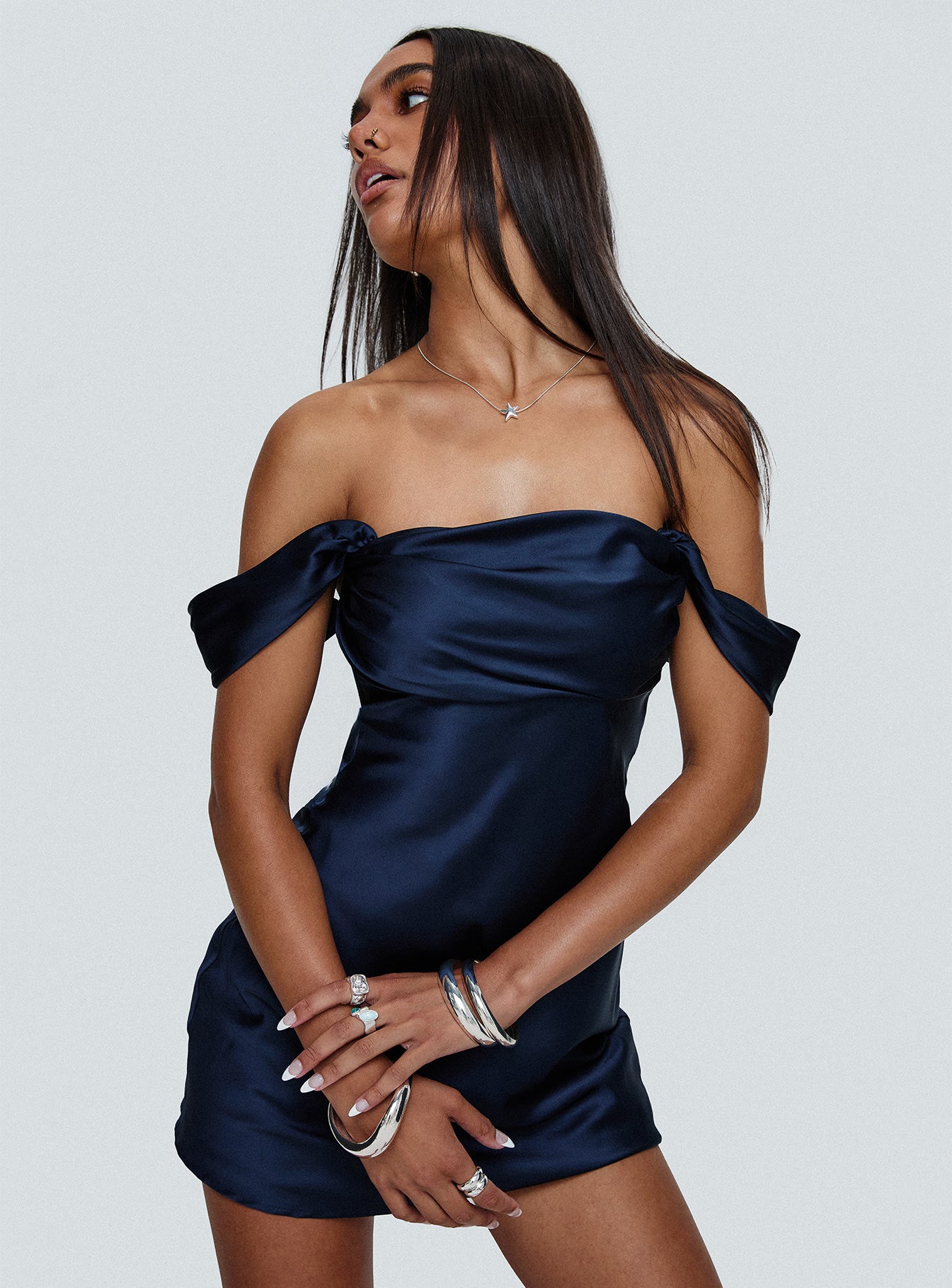 Zabbarra Off The Shoulder Mini Dress Navy - Image 8