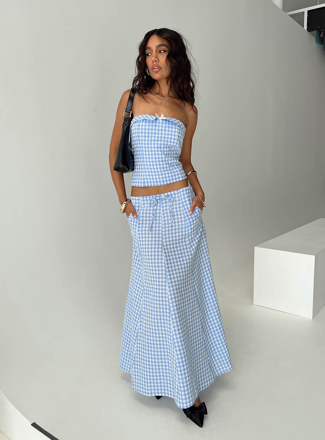 Carmino Strapless Top Blue Check - Image 8