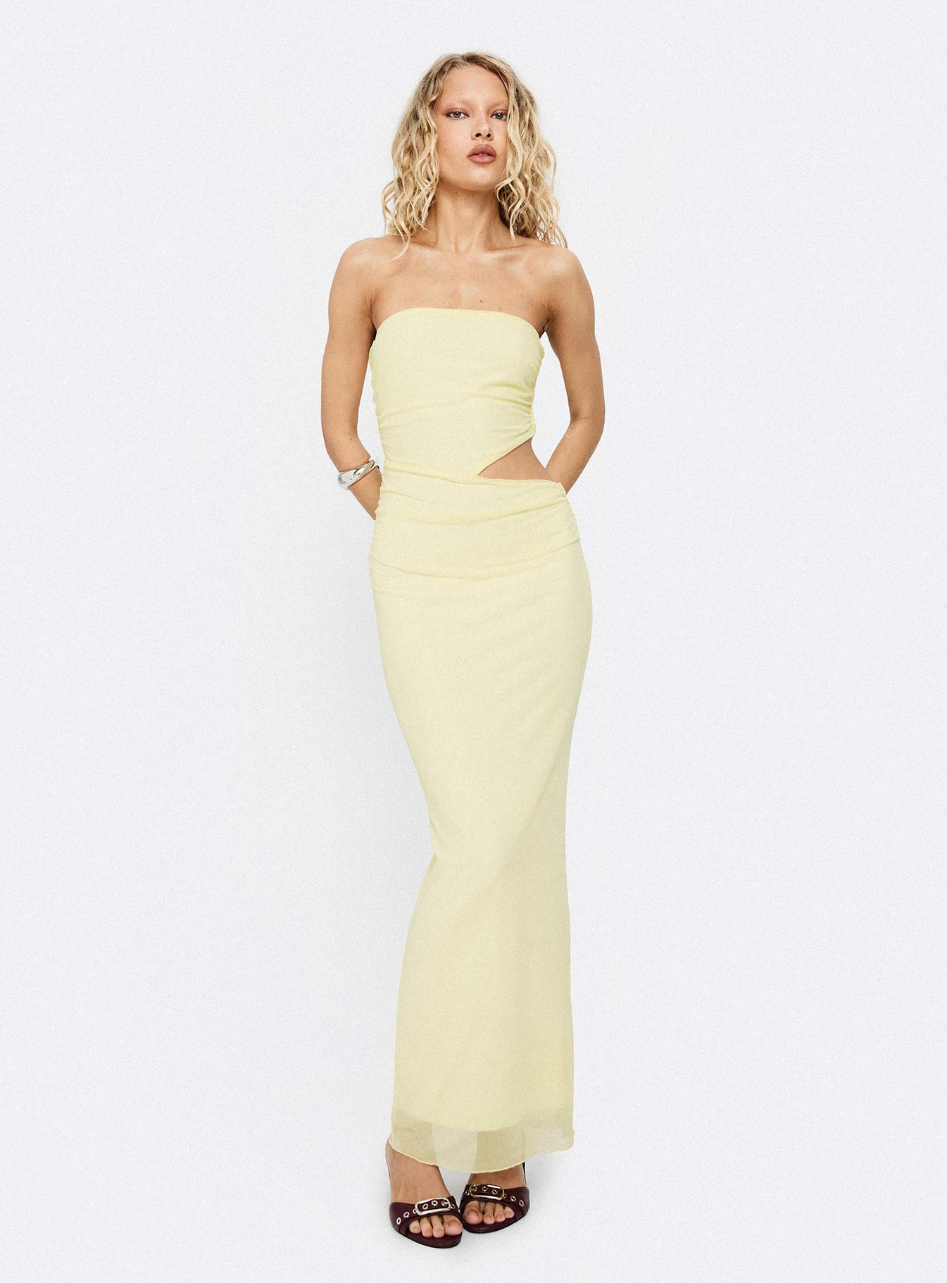 Tyllie Strapless Cut Out Maxi Dress Yellow - Image 8