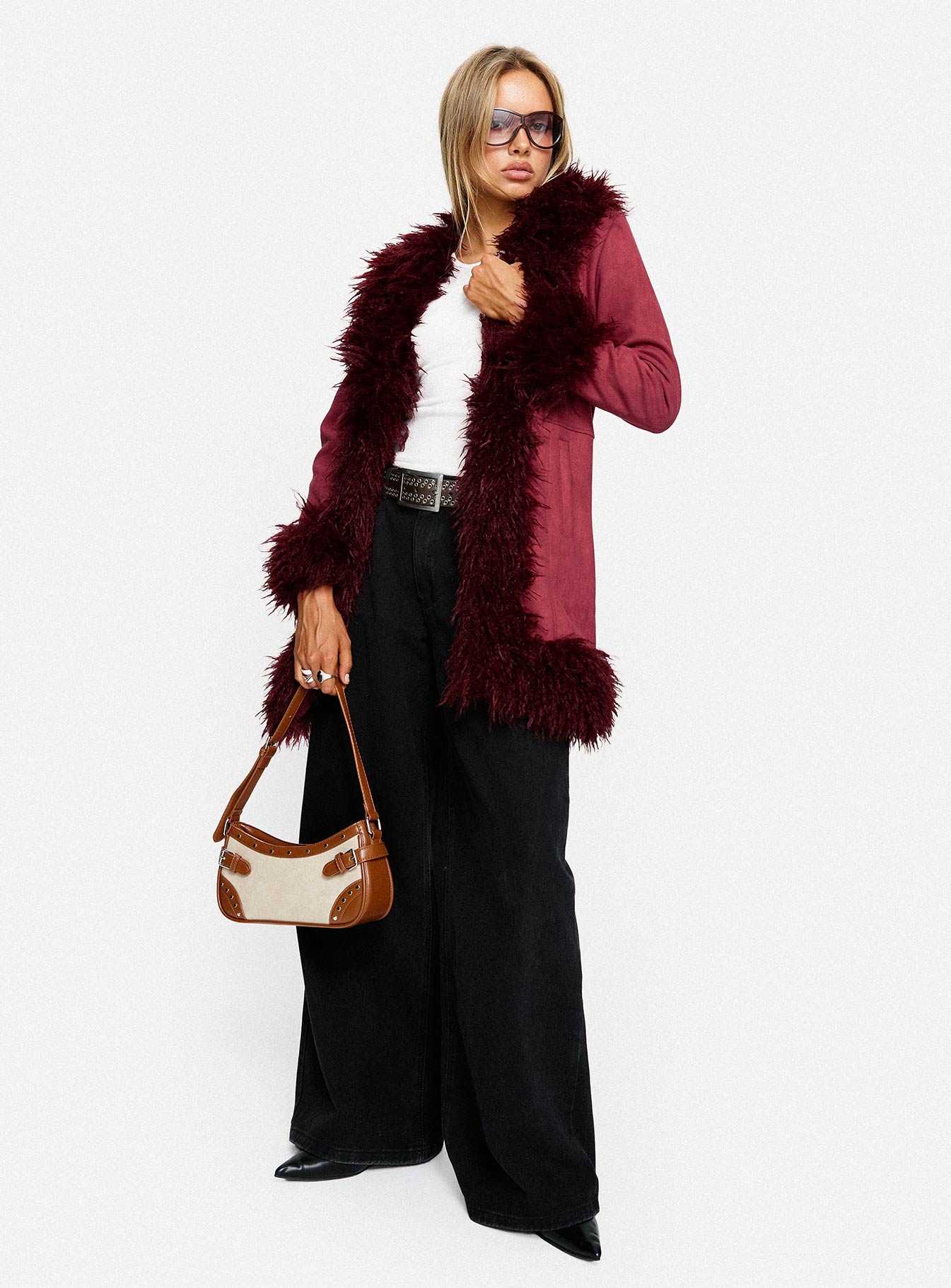 Josefina Faux Fur Detail Jacket Wine - Image 8