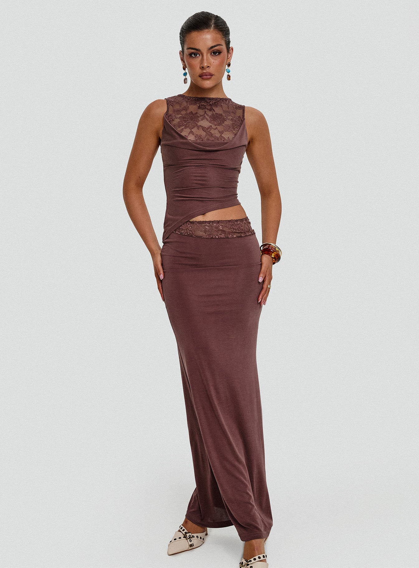 Vesperine Lace Maxi Dress Cocoa Brown - Image 8