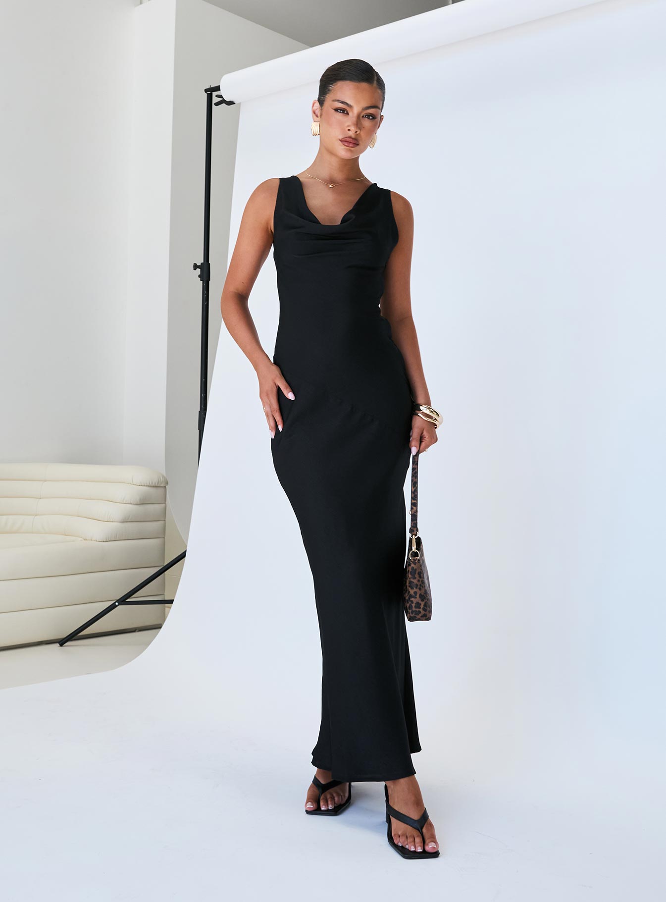 Make Memories Cowl Neck Maxi Dress Black - Image 8