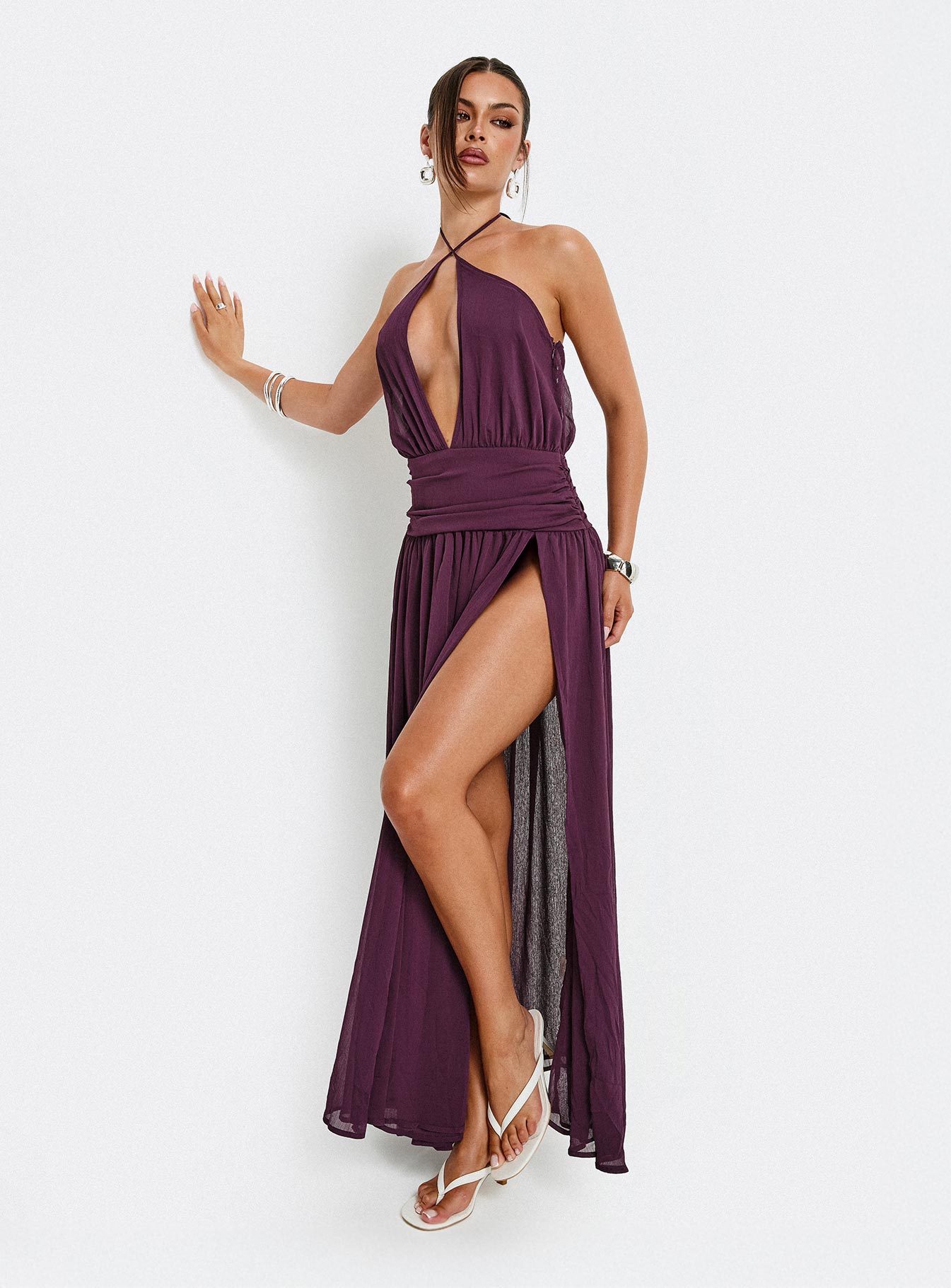 Catherina Blouson Halter Maxi Dress Deep Purple - Image 8