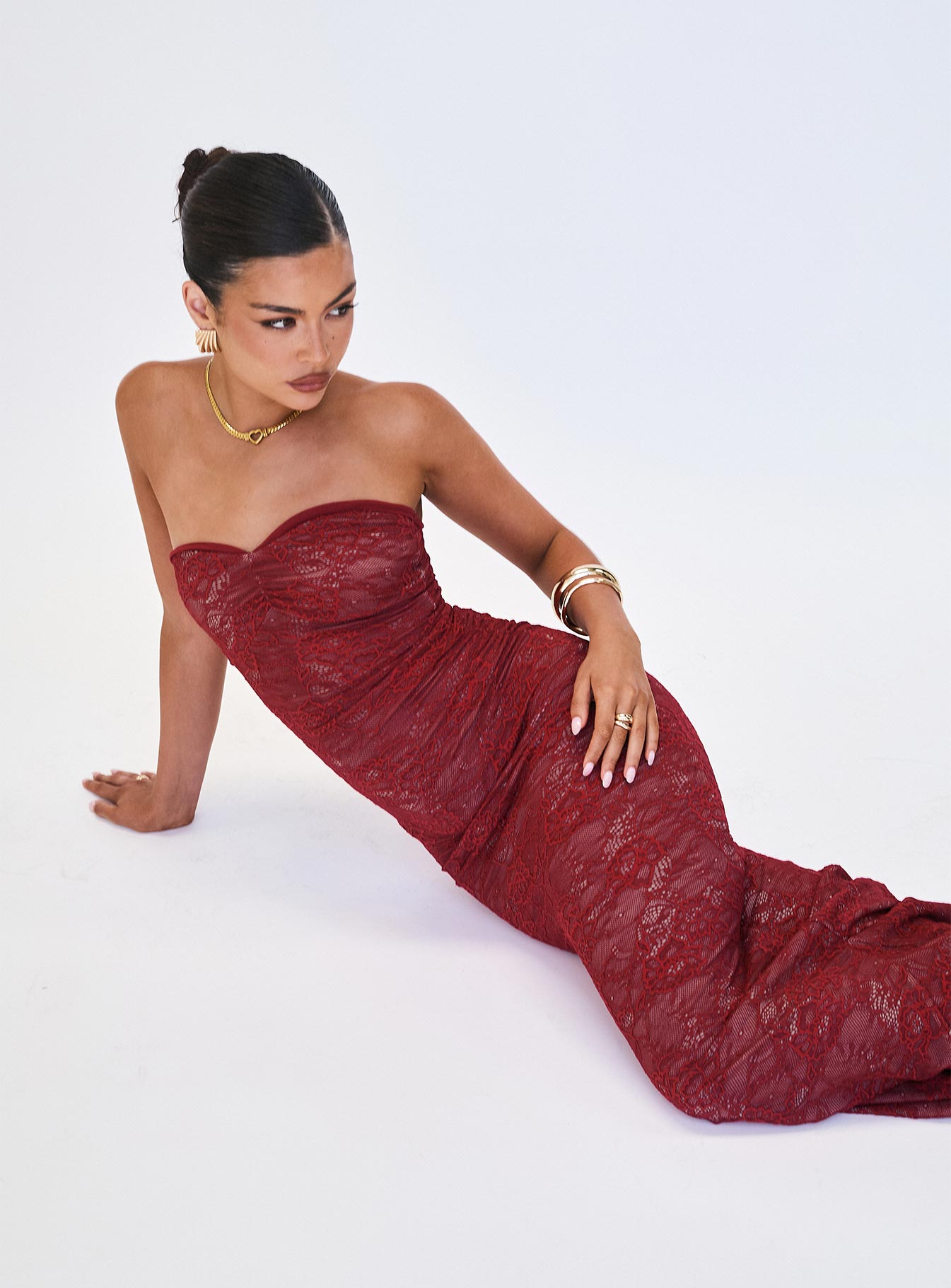 Hailees Lace Strapless Maxi Dress Red - Image 8