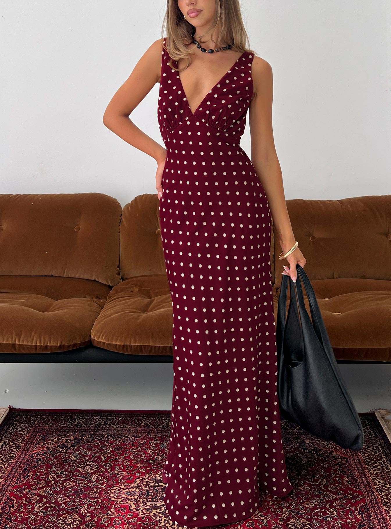 Nellie Maxi Dress Burgundy Polka Dot - Image 8