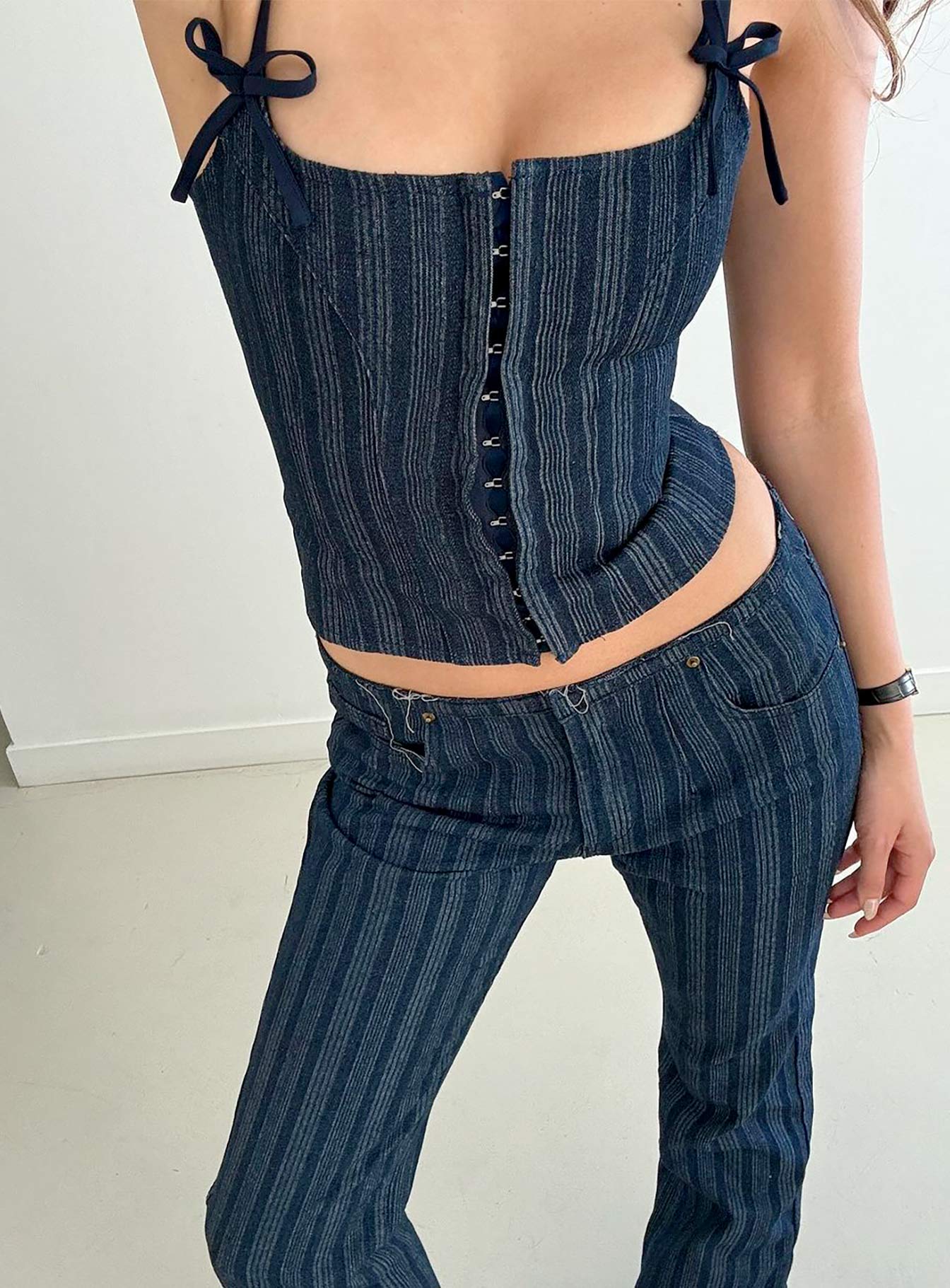 Charismatic Denim Corset Dark Pinstripe - Image 8