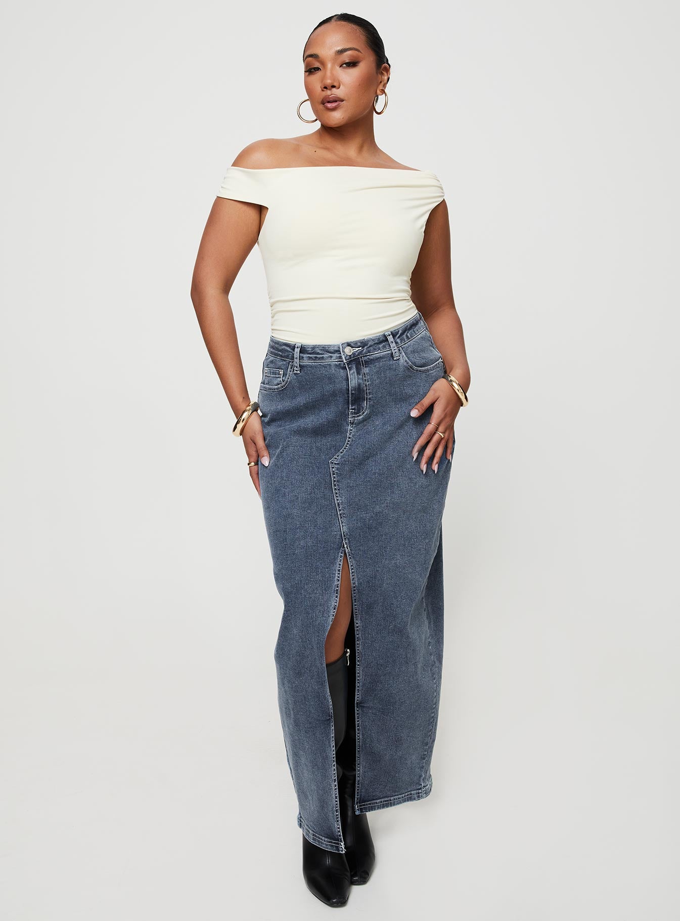 Batkins Maxi Skirt Dark Wash Denim - Image 9