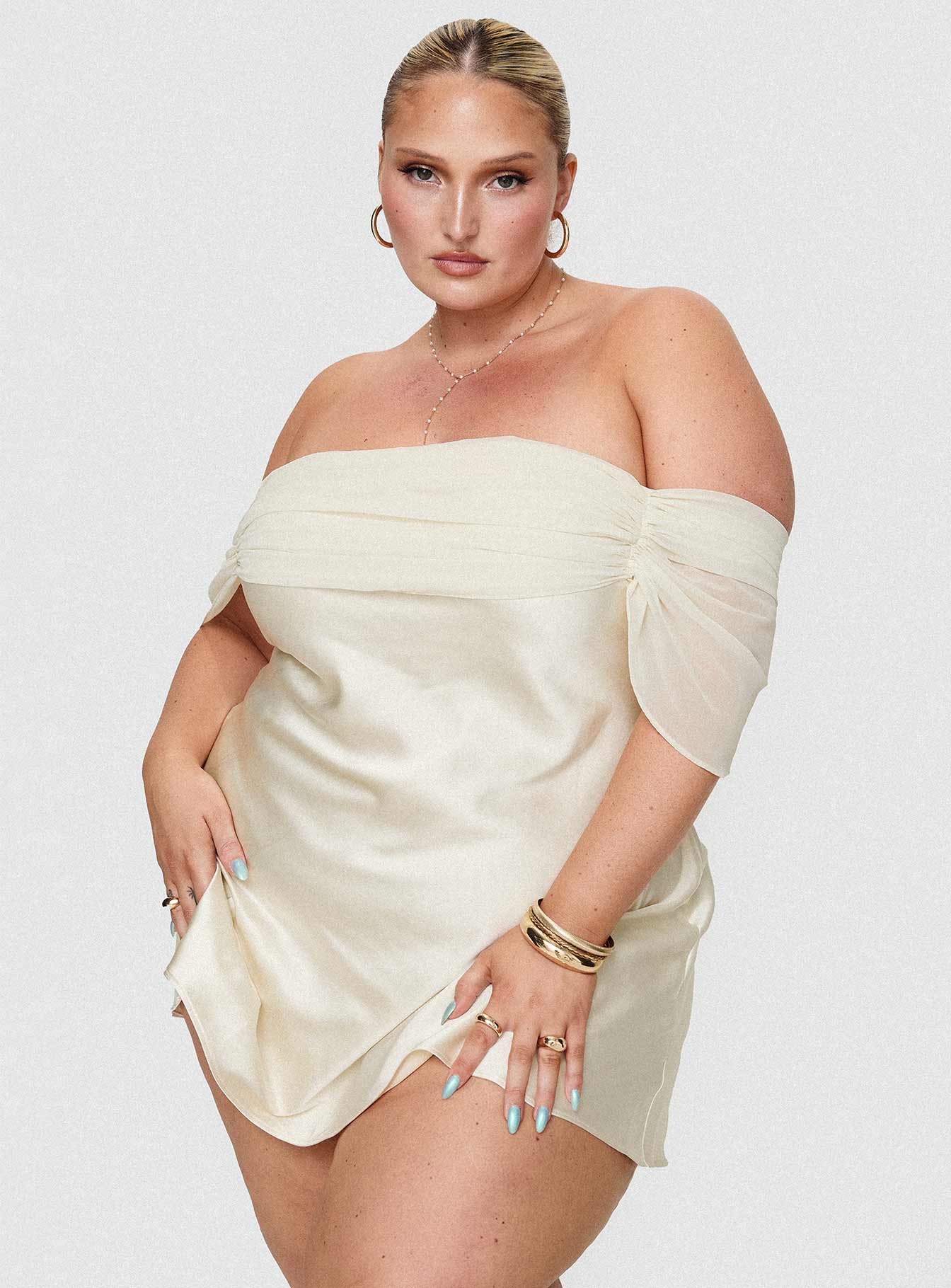 Adoration Mini Dress Cream Curve - Image 8