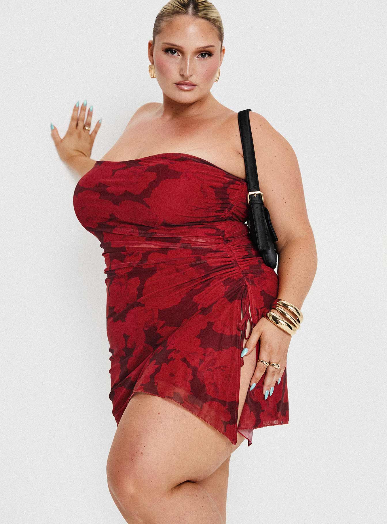Donelli Mini Dress Burgundy / Red Floral Curve - Image 8