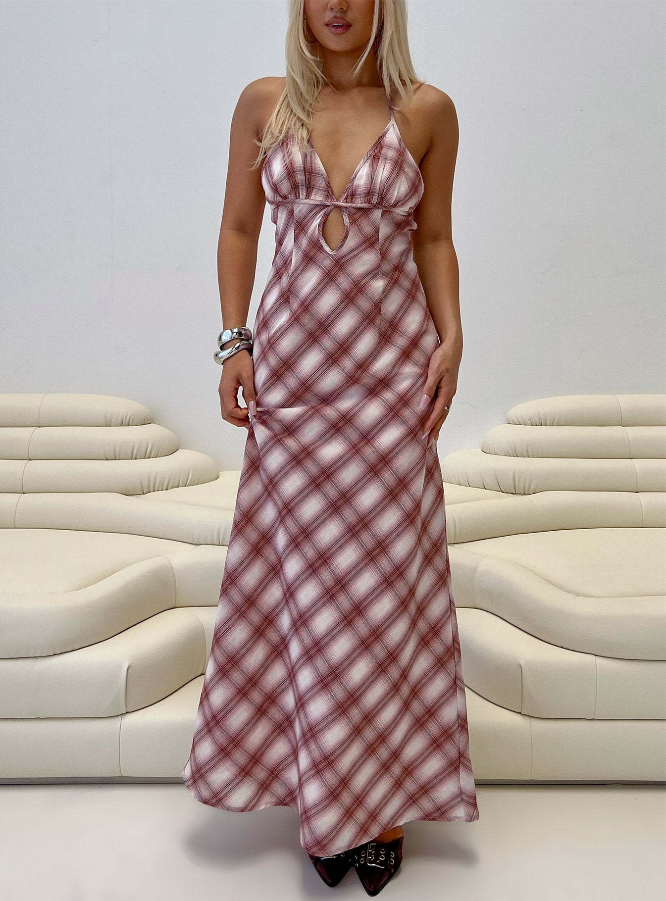 Momentous Backless Halter Maxi Dress Multi - Image 8