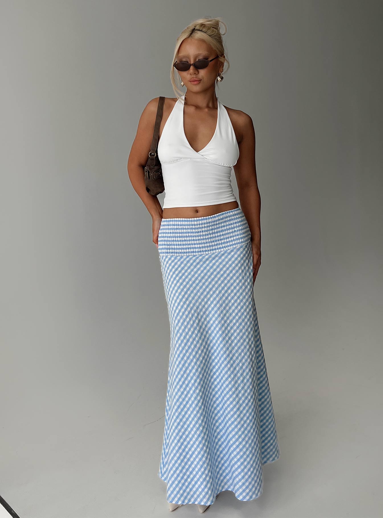 Every Girl Shirred Maxi Skirt Blue Check - Image 8