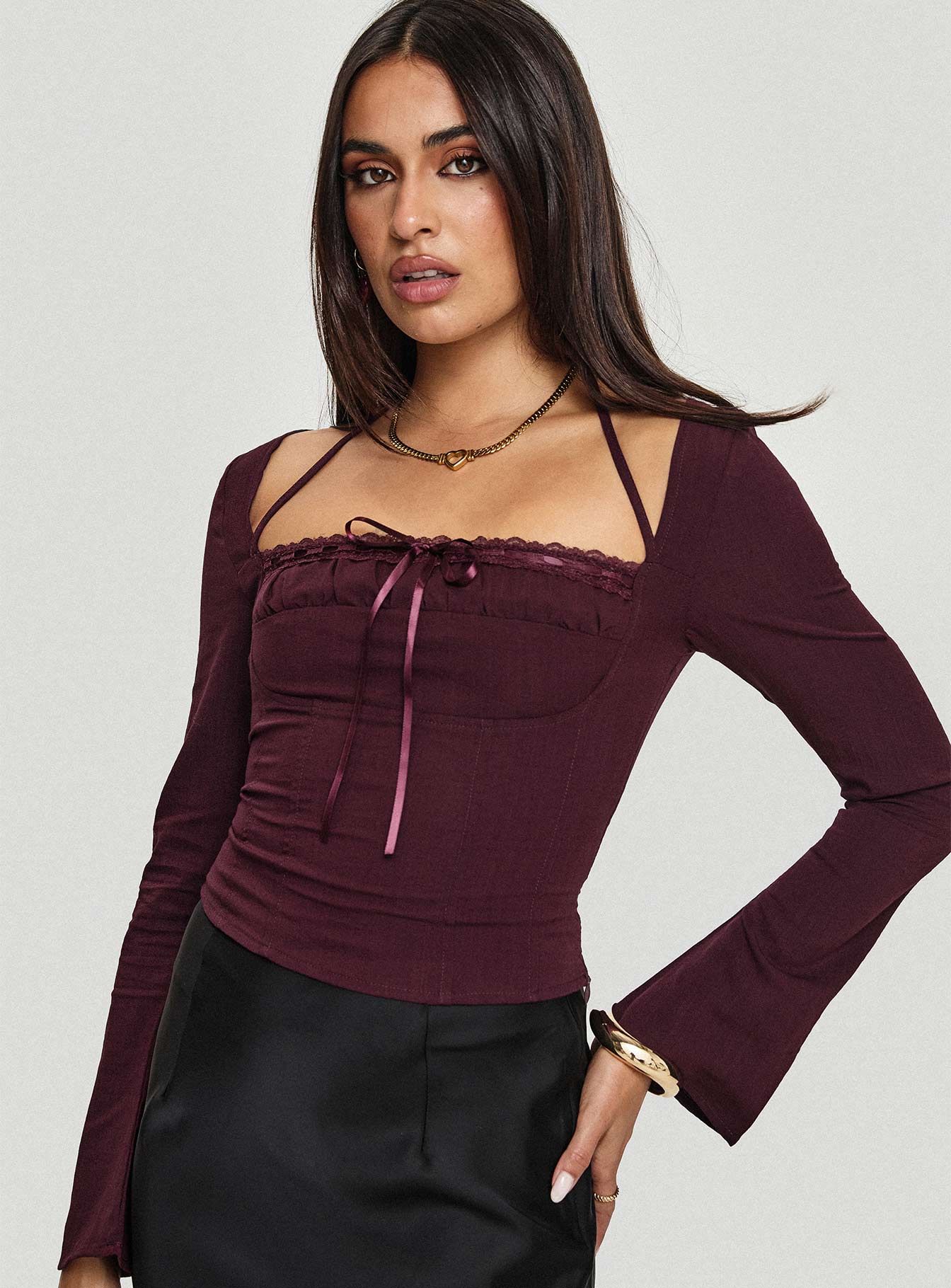 Trynia Long Sleeve Top Burgundy - Image 8