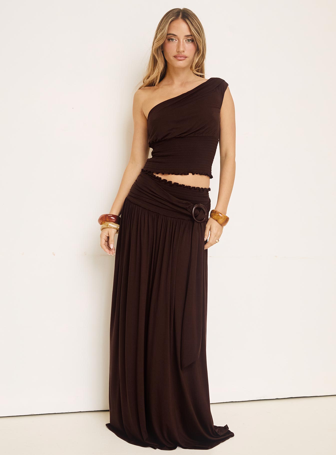 Full Orbit Shirred Maxi Skirt Chocolate Brown - Image 8