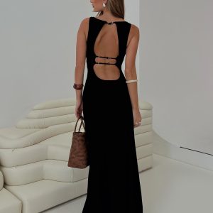Ace Of Hearts Backless Maxi Dress Black Petite