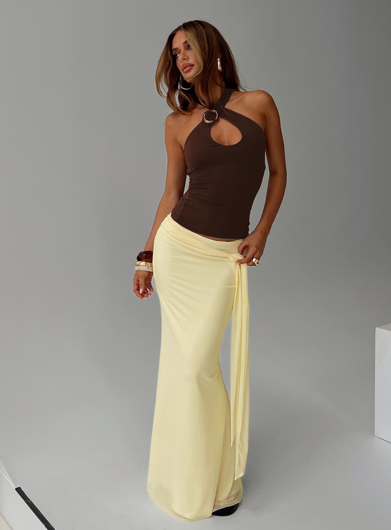 Caviar Tie Maxi Skirt Lemon - Image 8