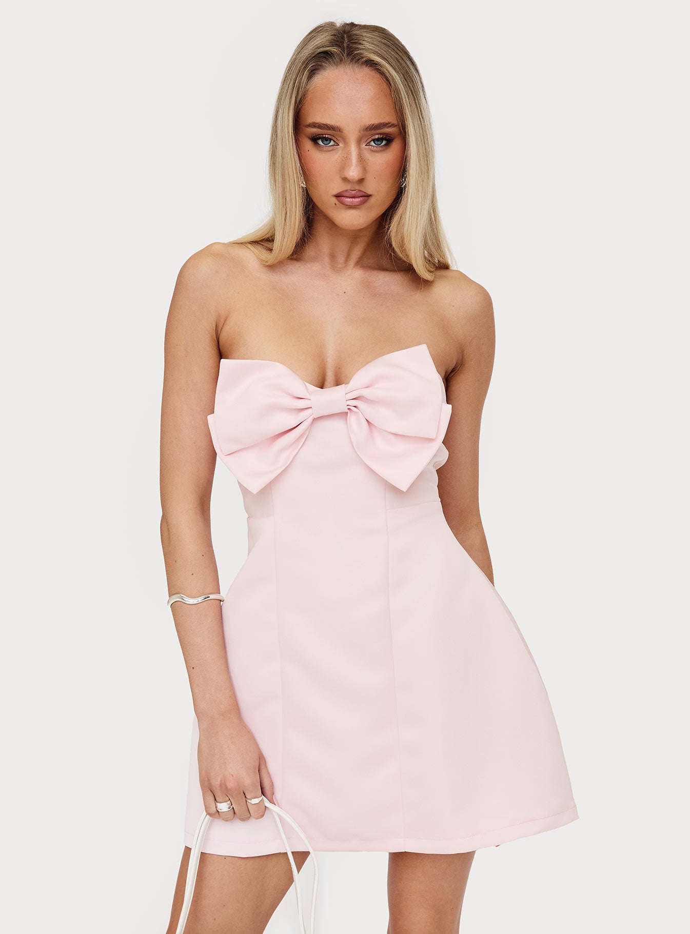 Genevie Strapless Bow Bust Mini Dress Light Pink - Image 8