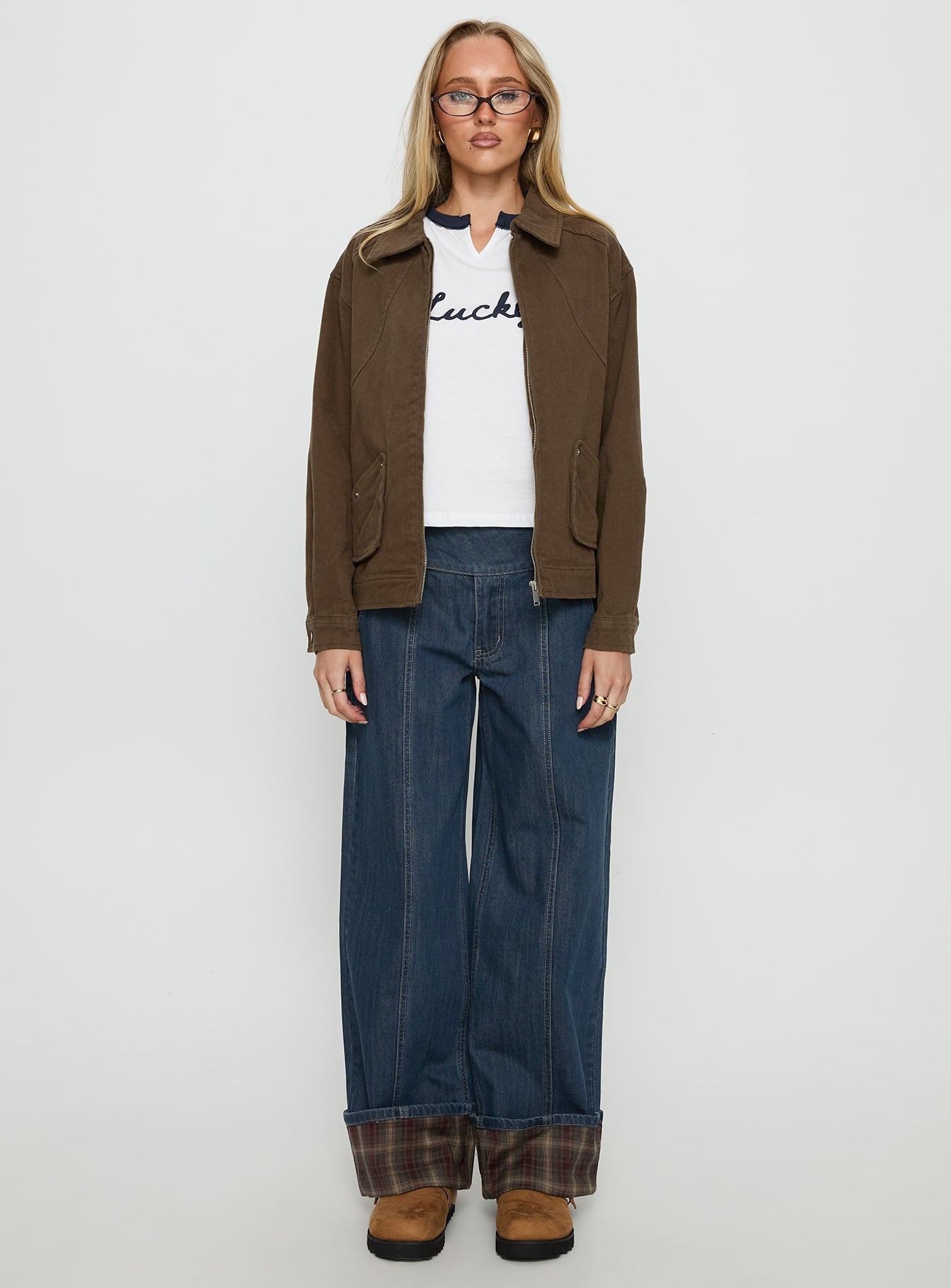 Nikoletta Foldover Jeans Dark Wash / Check - Image 8