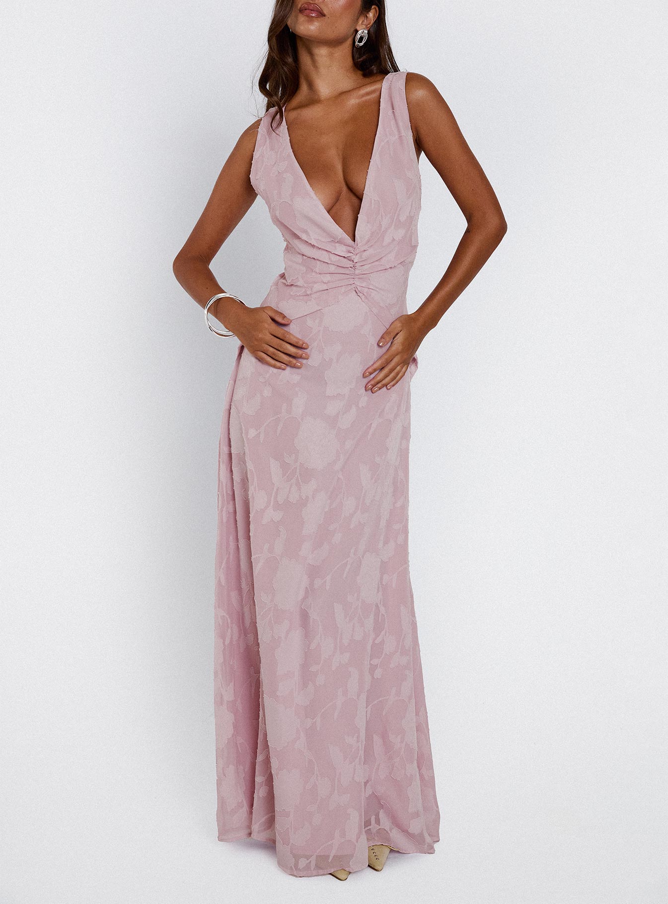 Frederica Plunge Burnout Maxi Dress Mauve - Image 8