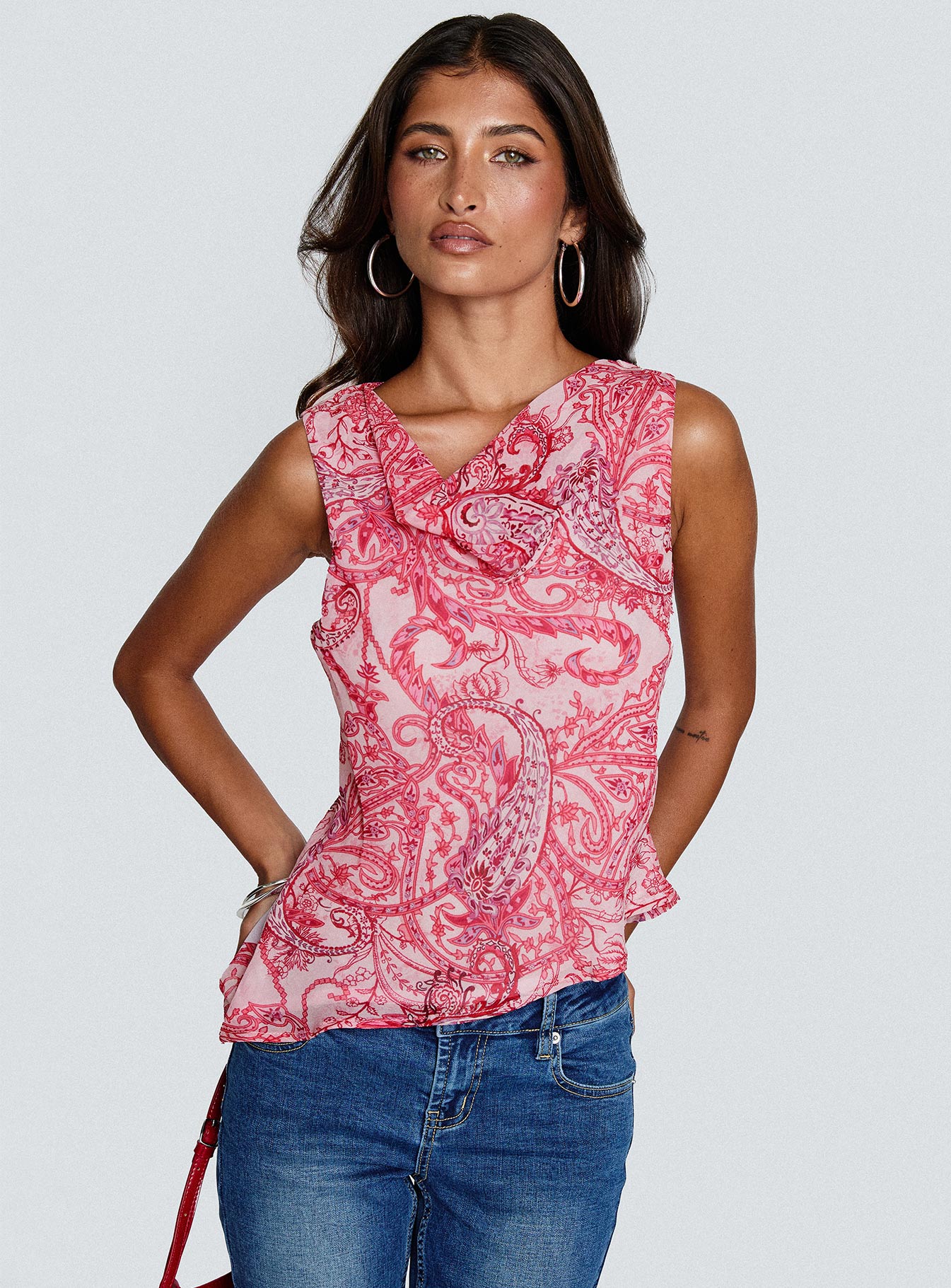 Blame The Rain Cowl Neck Top Pink Paisley - Image 8