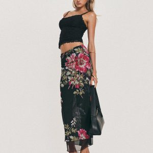 Paganio Maxi Skirt Black Floral