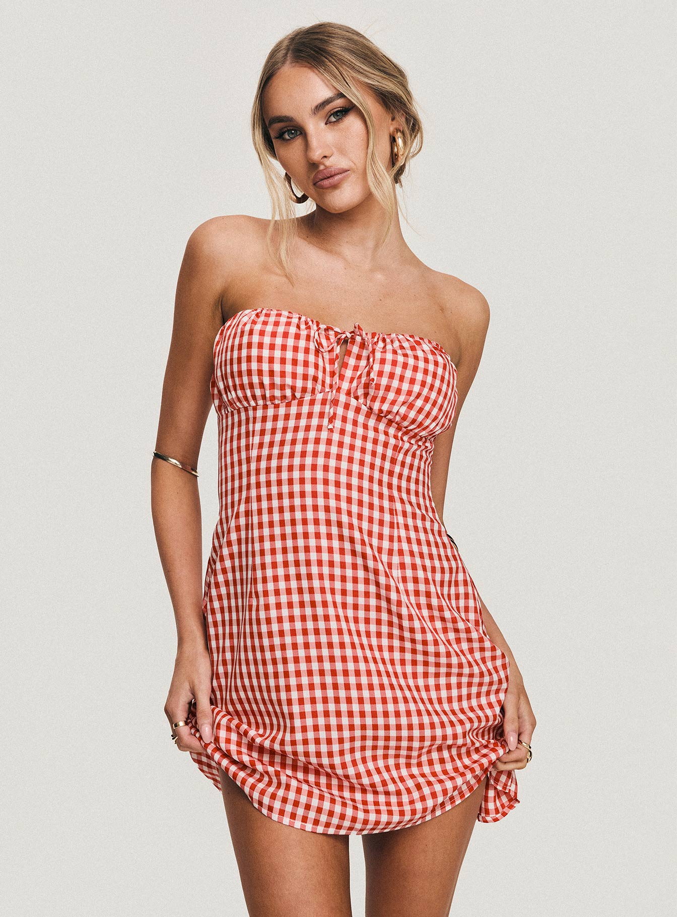 Double Date Mini Dress Red Gingham - Image 8