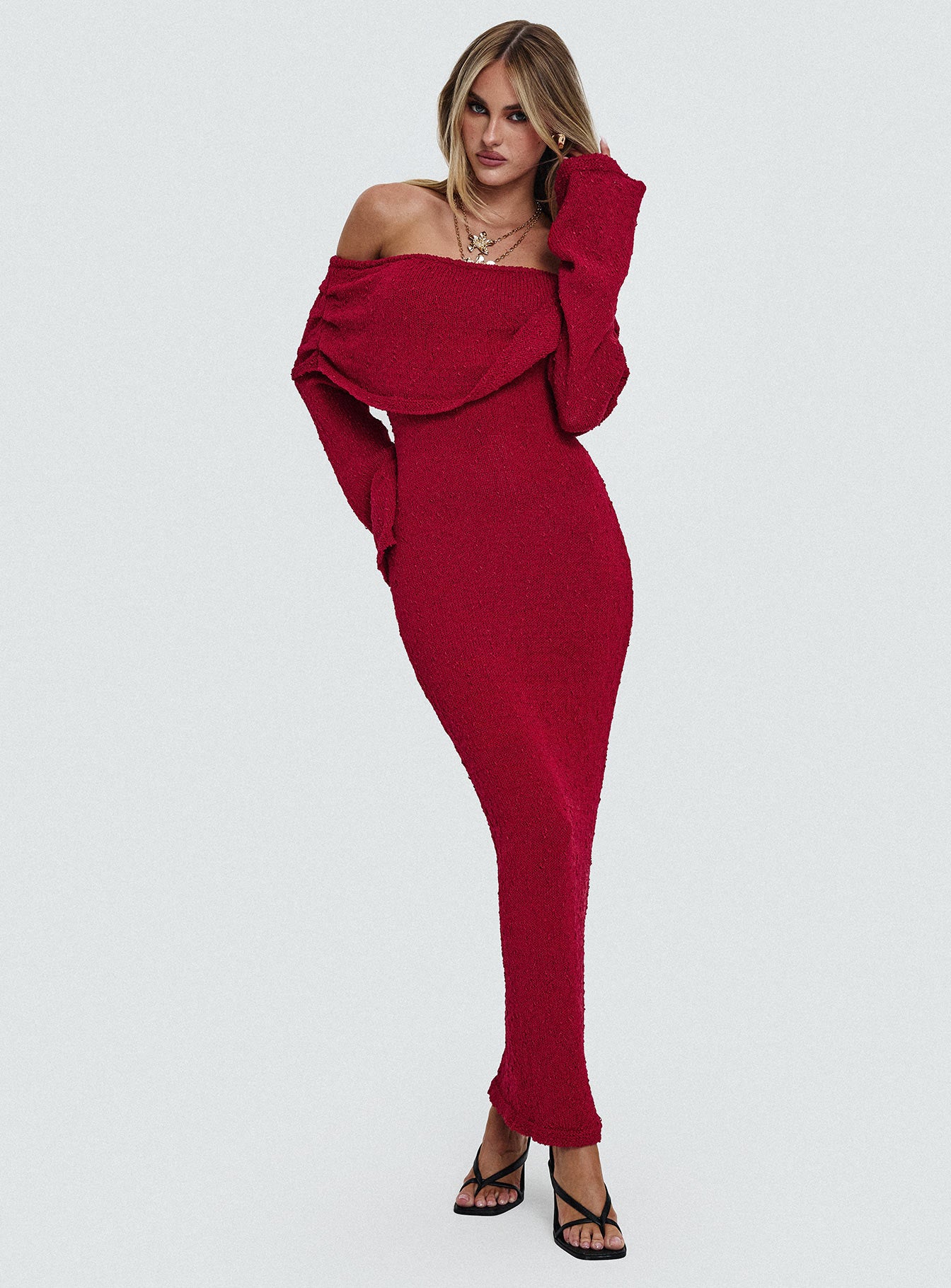 Aleyah Long Sleeve Maxi Dress Burgundy - Image 8