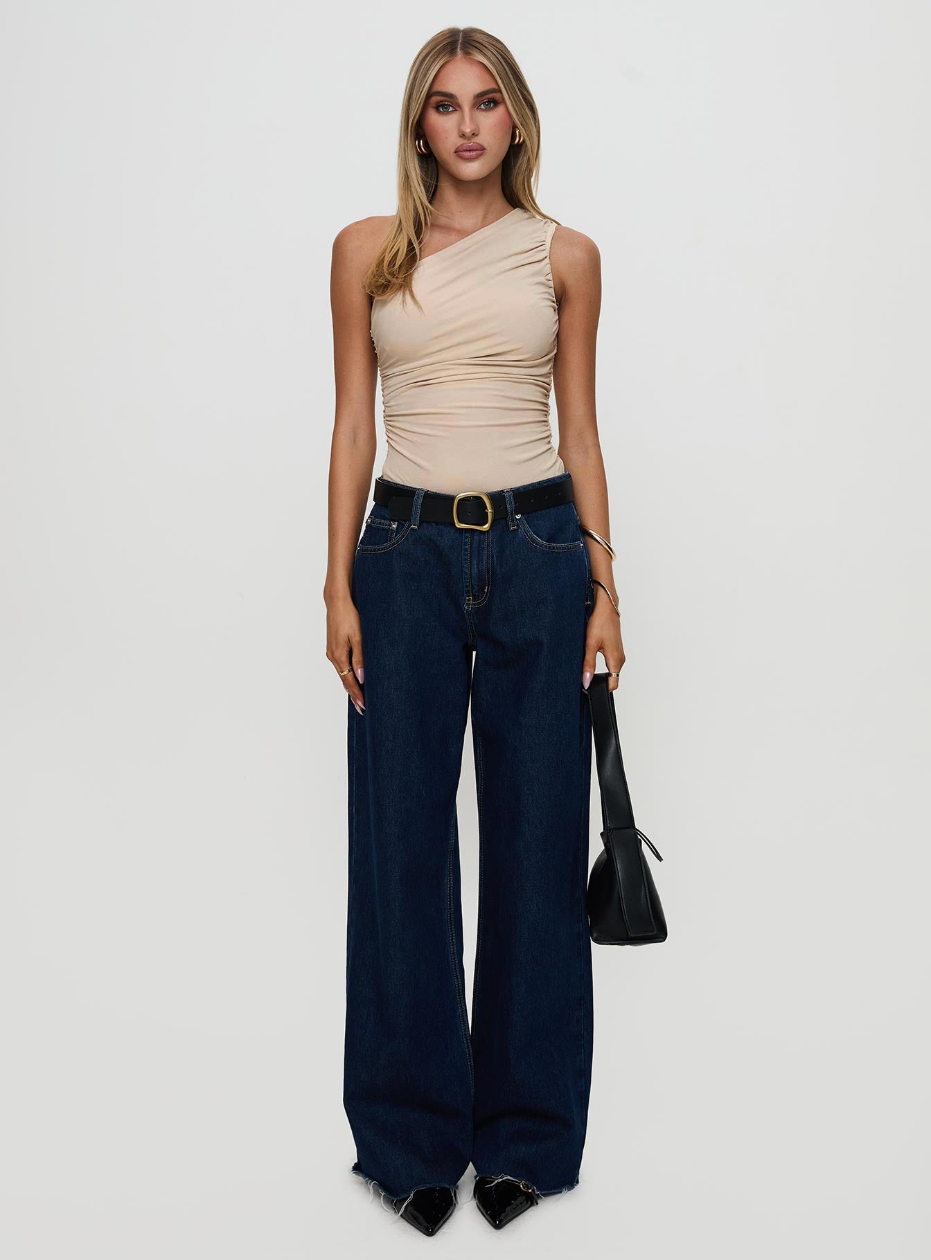 Heston Asymmetrical Ruched Bodysuit Beige - Image 8