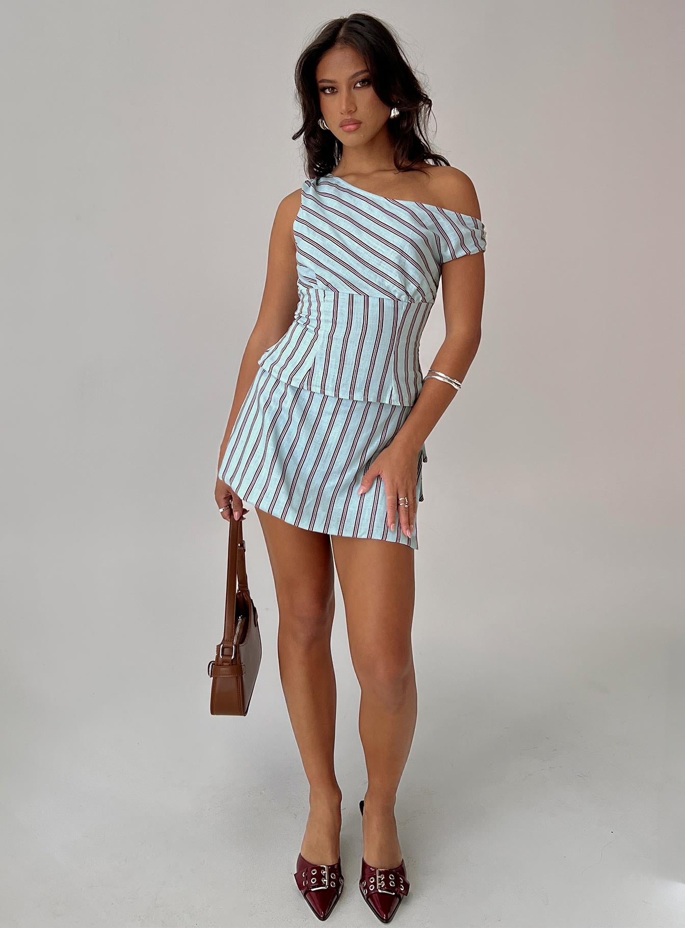 Del Rio Off The Shoulder Top Blue / Maroon - Image 8