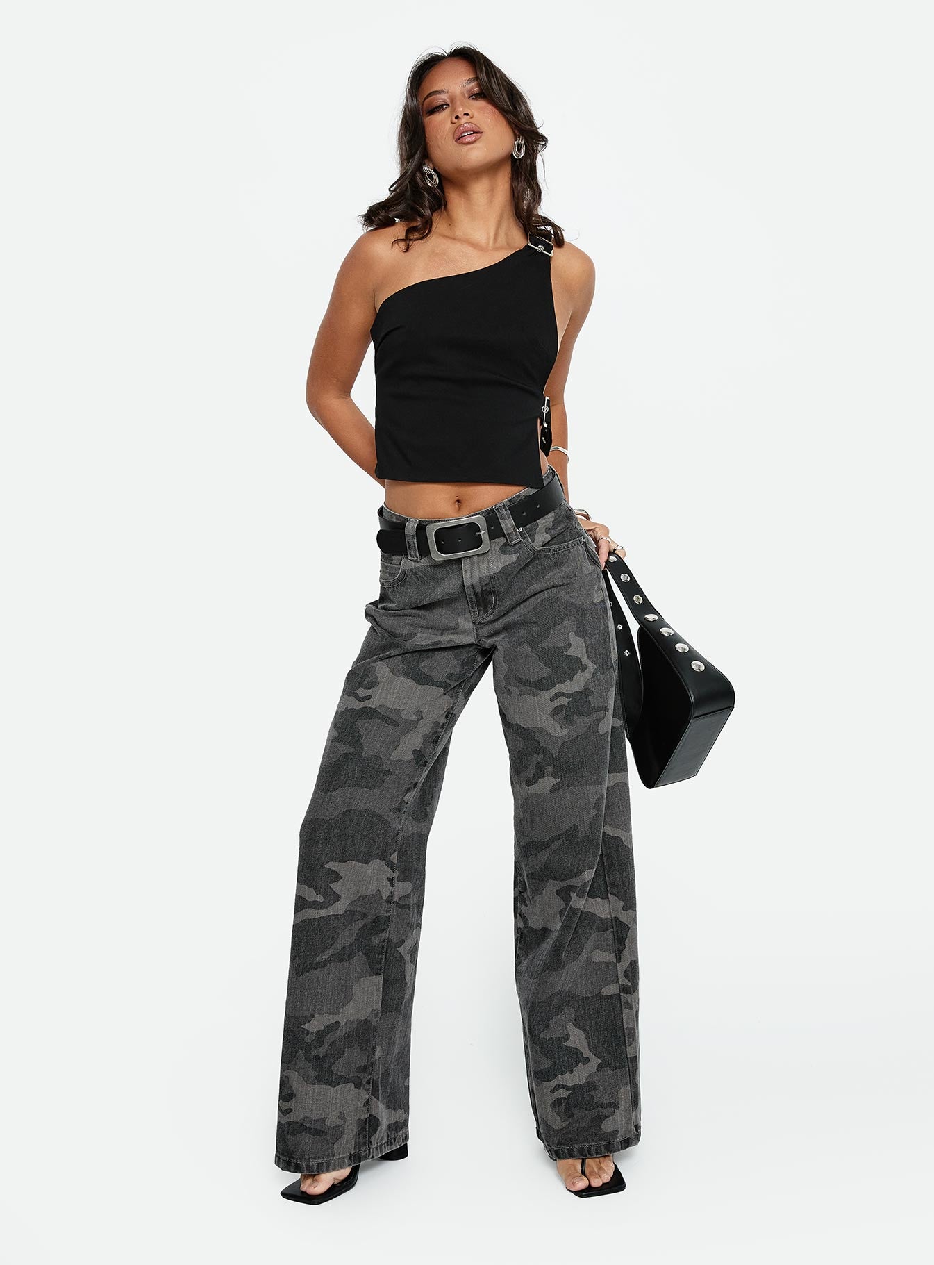 Big Talk Mid Rise Straight Leg Jeans Grey Washed Camo - Image 8