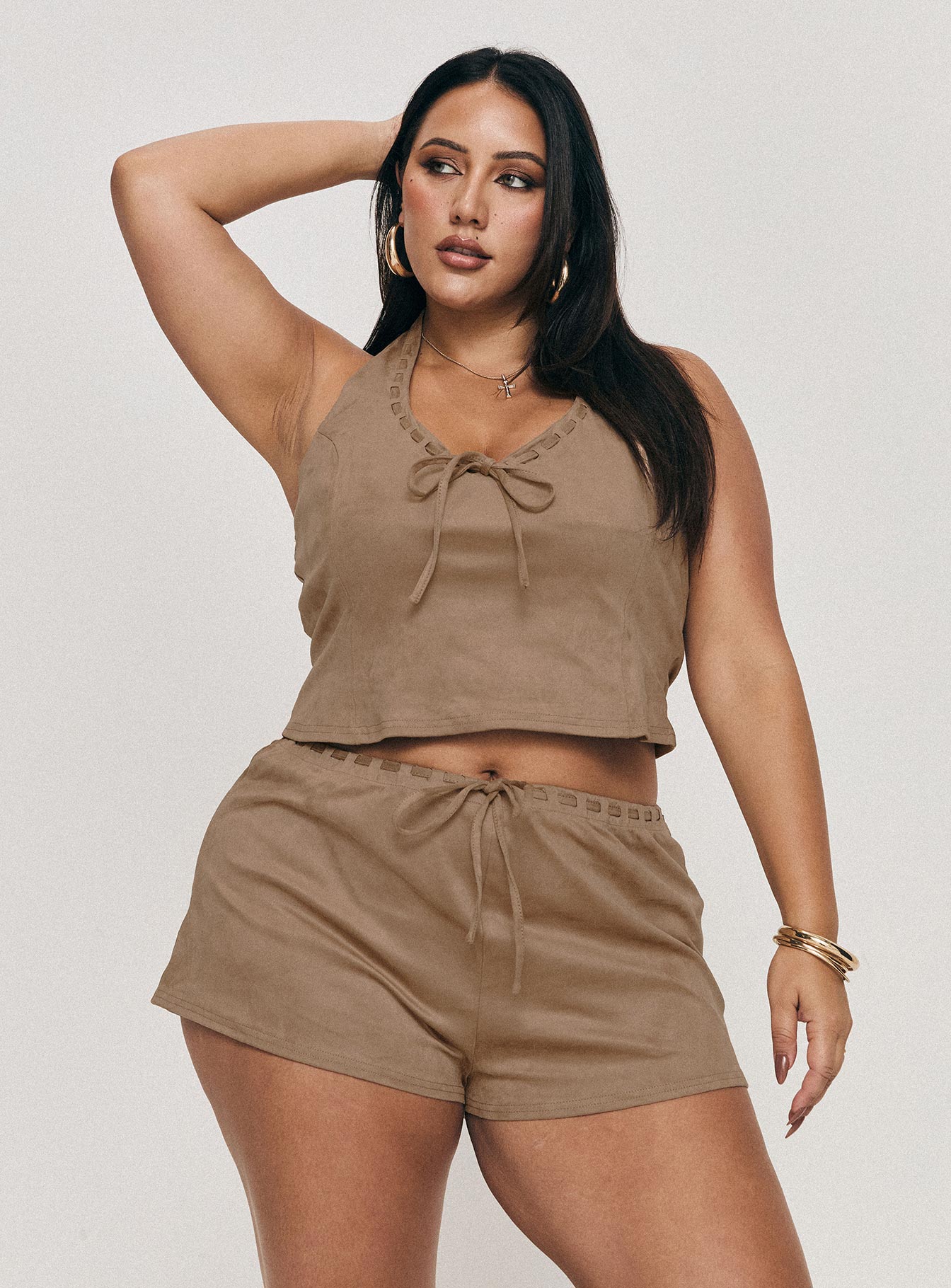 Eternal Youth Faux Suede Top Taupe Curve - Image 8