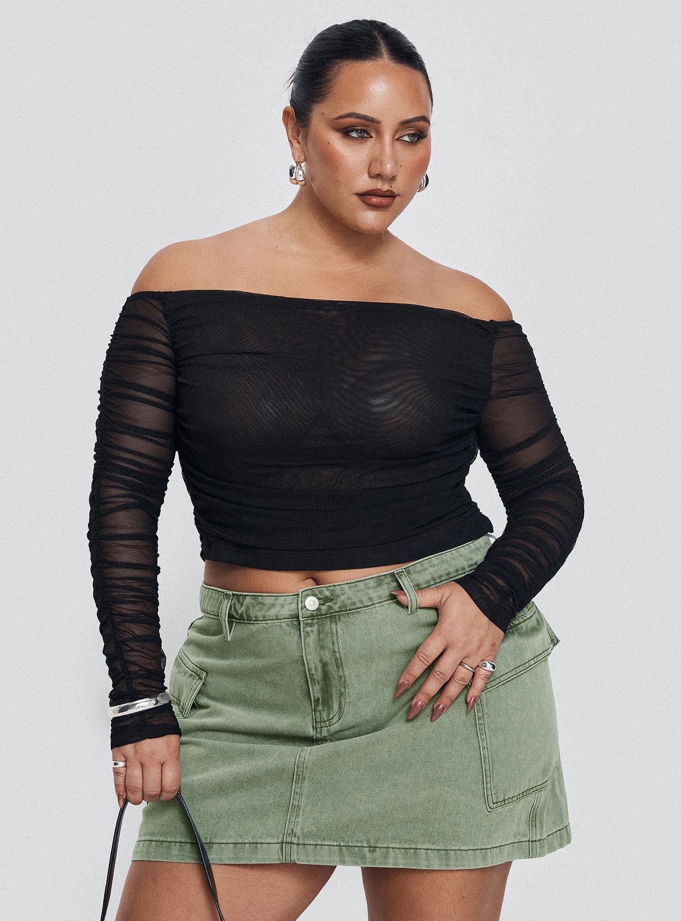 Zakai Cargo Denim Mini Skirt Green Curve - Image 8