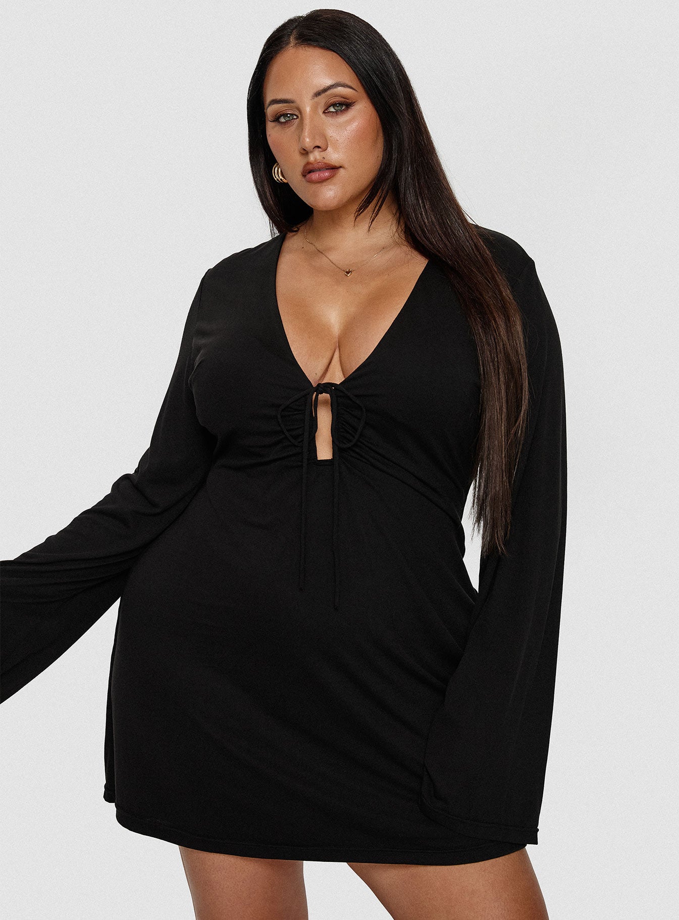 Dafnie Long Sleeve Mini Dress Black Curve - Image 8