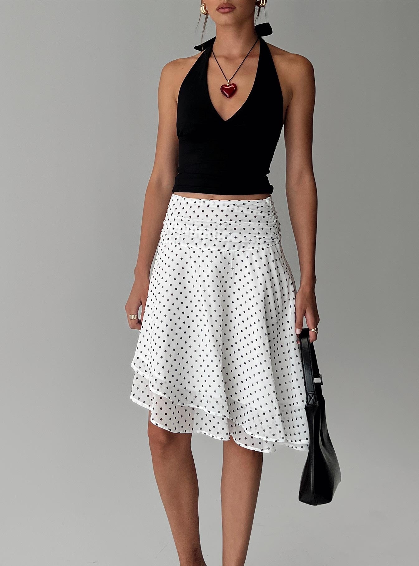 Evanescence Asymmetrical Midi Skirt White / Polka Dot - Image 9