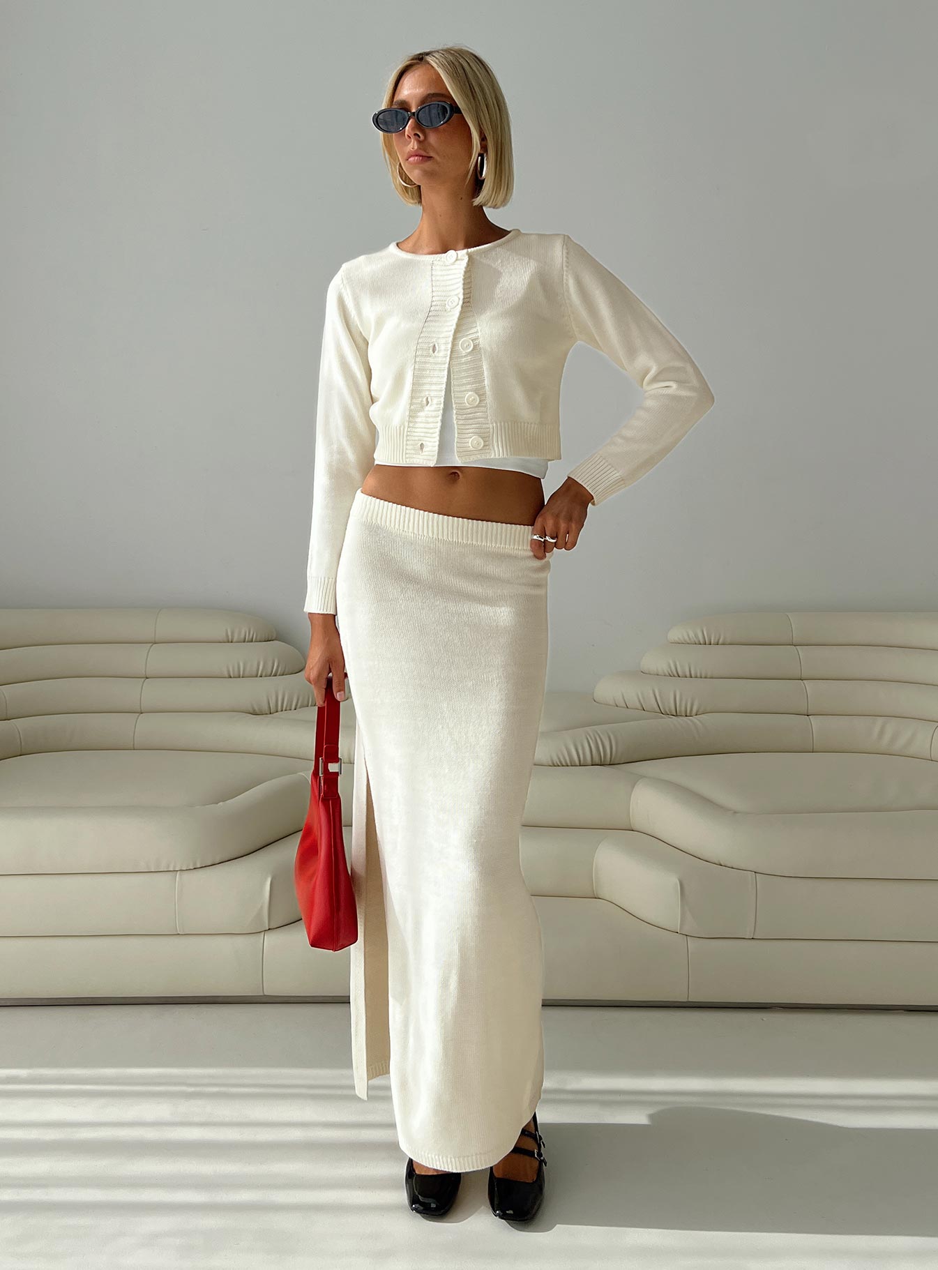 Collase Knit Maxi Skirt Cream - Image 9