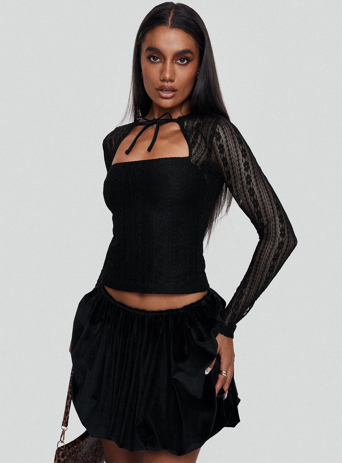 Worth My Time Tie Neck Cut Out Top Black - Image 9