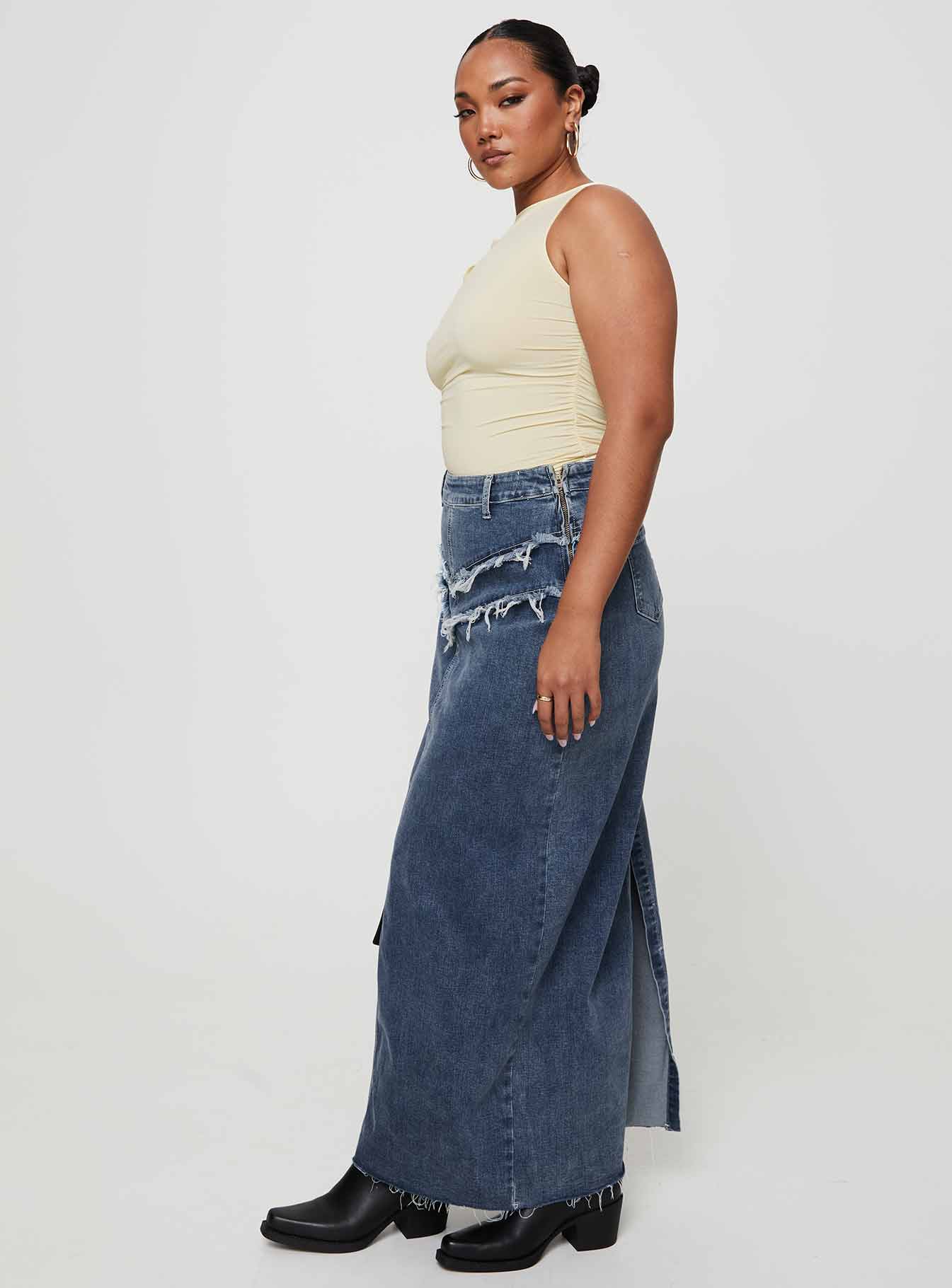 Lune Denim Maxi Skirt Blue - Image 9